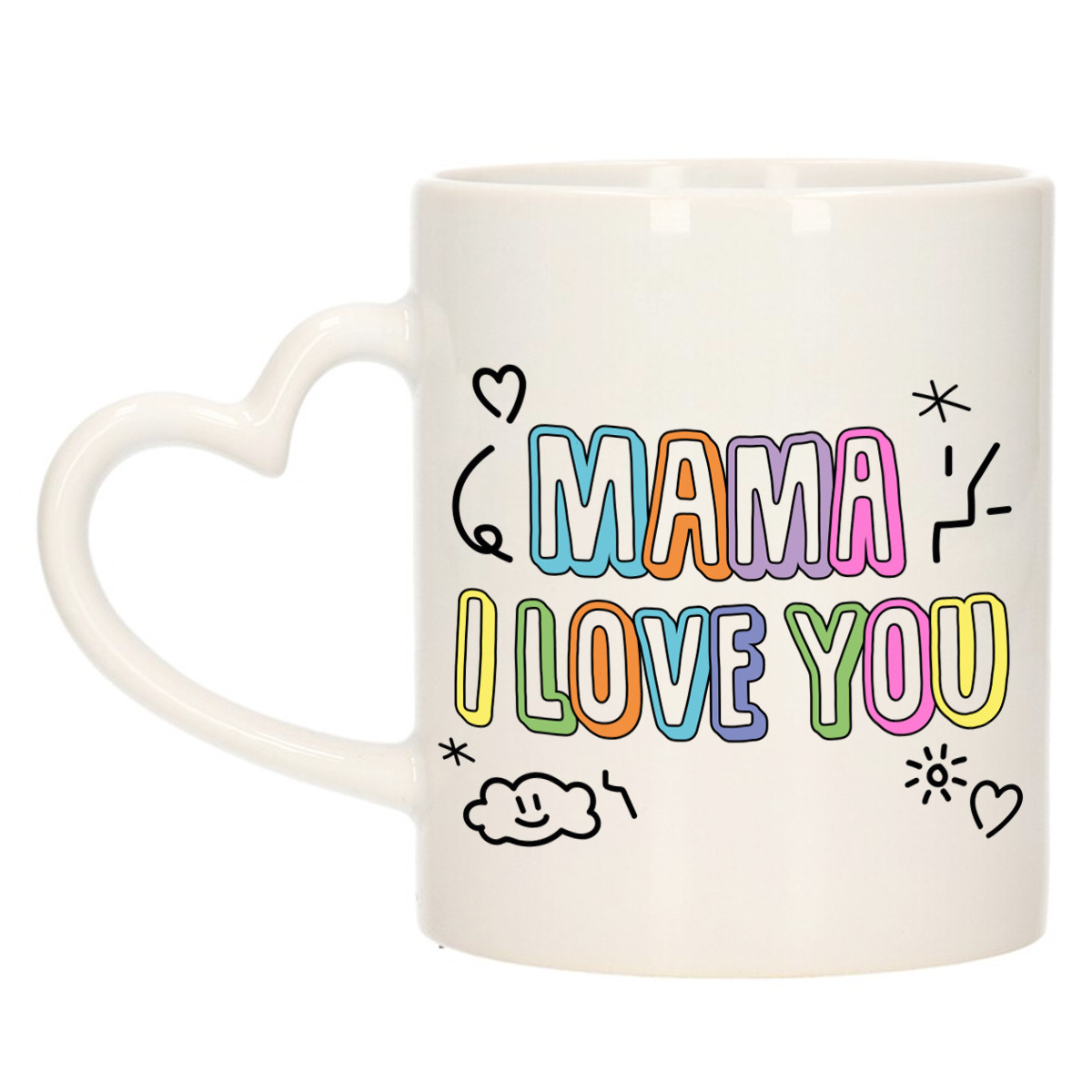 Cadeau koffie/thee mok voor mama - pastel - hartjes oor - ik hou van jou - keramiek - Moederdag -