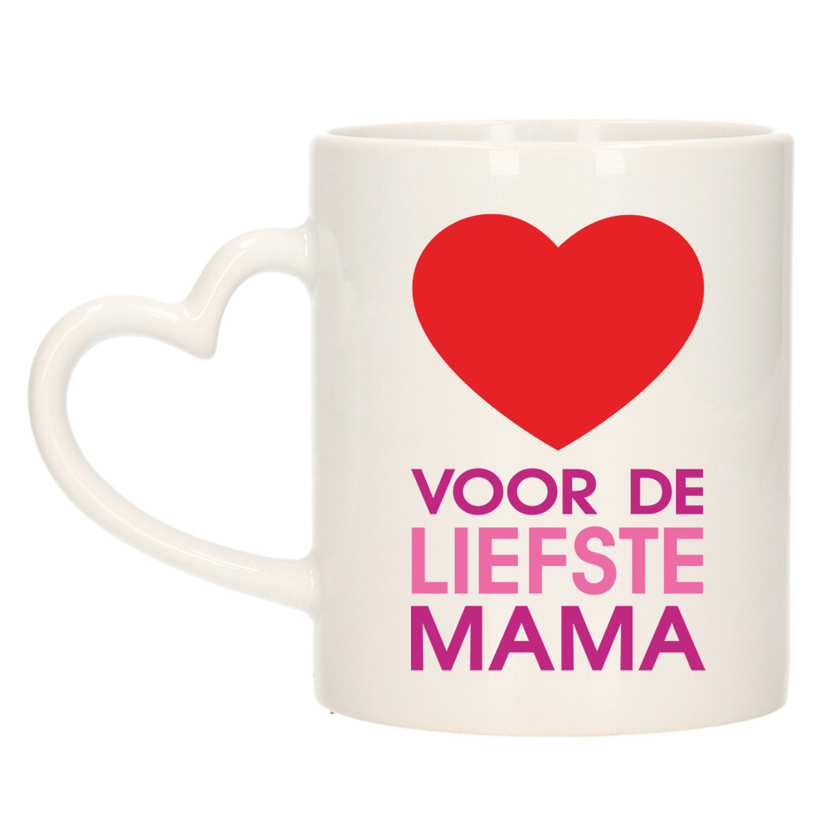 Cadeau koffie/thee mok voor mama - rood - hartjes oor - de liefste mam - keramiek - Moederdag -