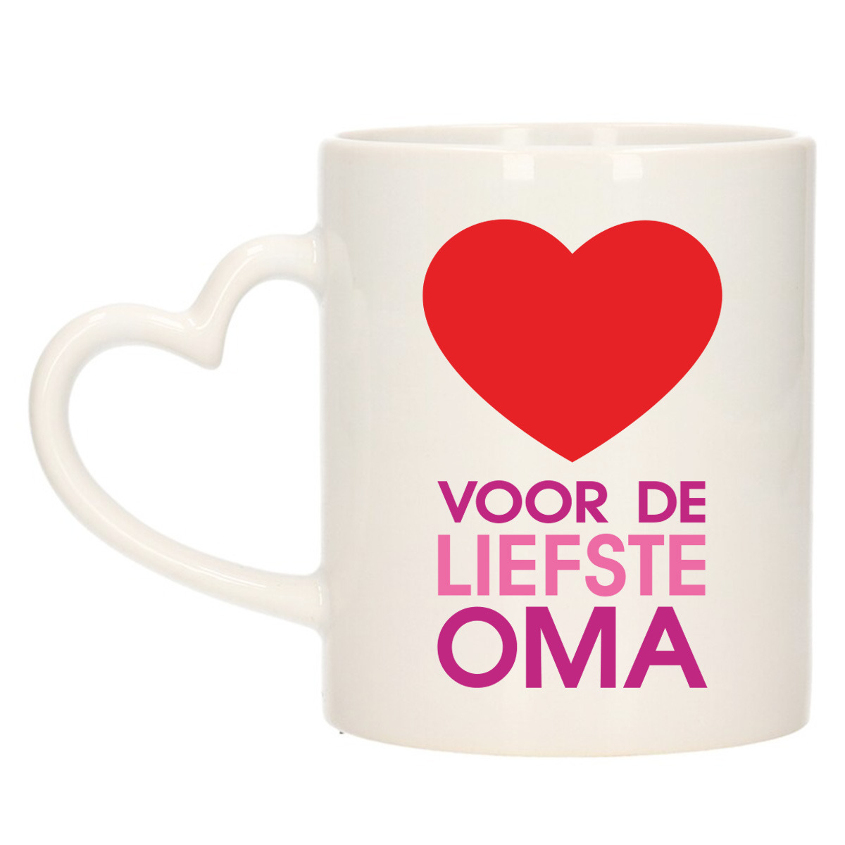 Cadeau koffie/thee mok voor oma - rood - hartjes oor - de liefste oma - keramiek - 300 ml -
