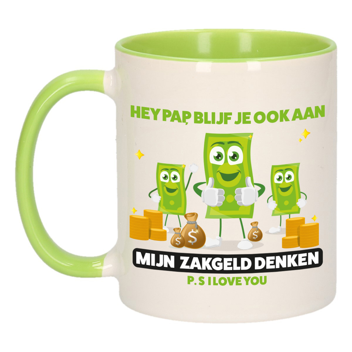 Cadeau koffie/thee mok voor papa - groen - zakgeld - keramiek - 300 ml - Vaderdag -