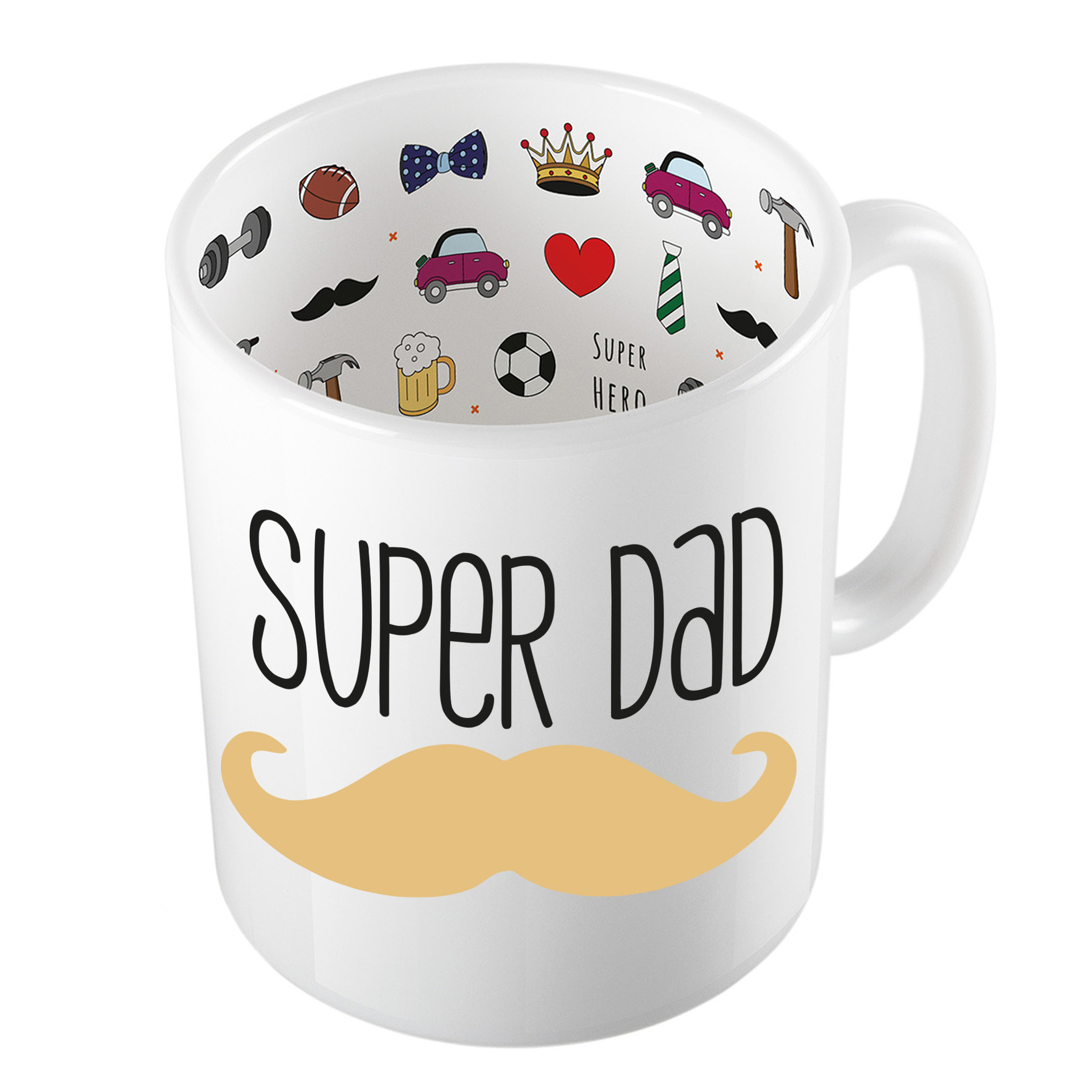 Cadeau koffie/thee mok voor papa - blonde snor - super papa - keramiek - 300 ml - Vaderdag -