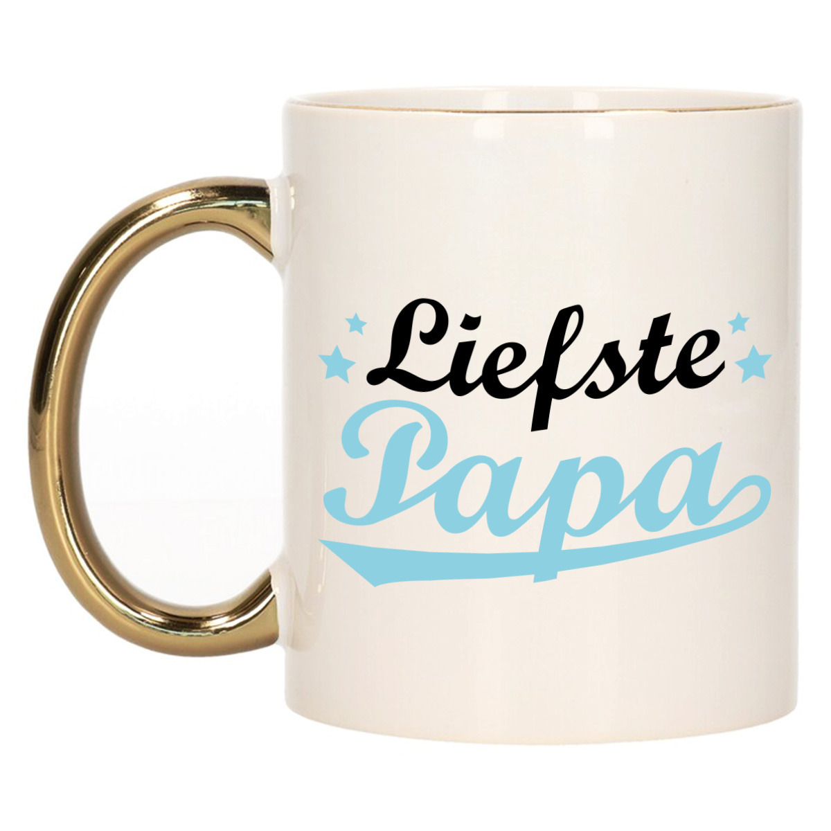 Cadeau koffie/thee mok voor papa - blauw met gouden oor - de liefste - keramiek - Vaderdag -