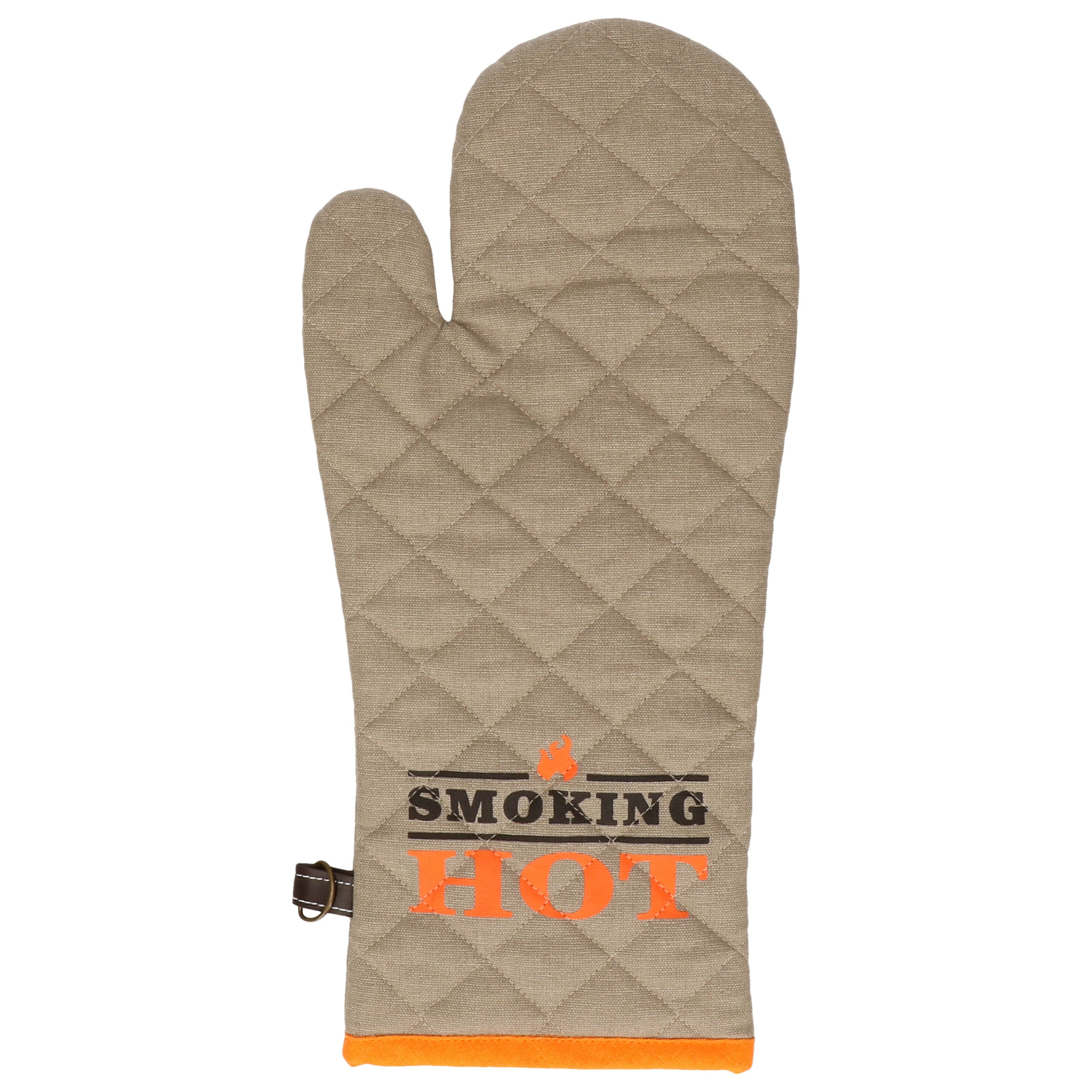 BBQ handschoenen - hittebestendig tot 250 graden - lichtgrijs/oranje - katoen - ovenwanten -