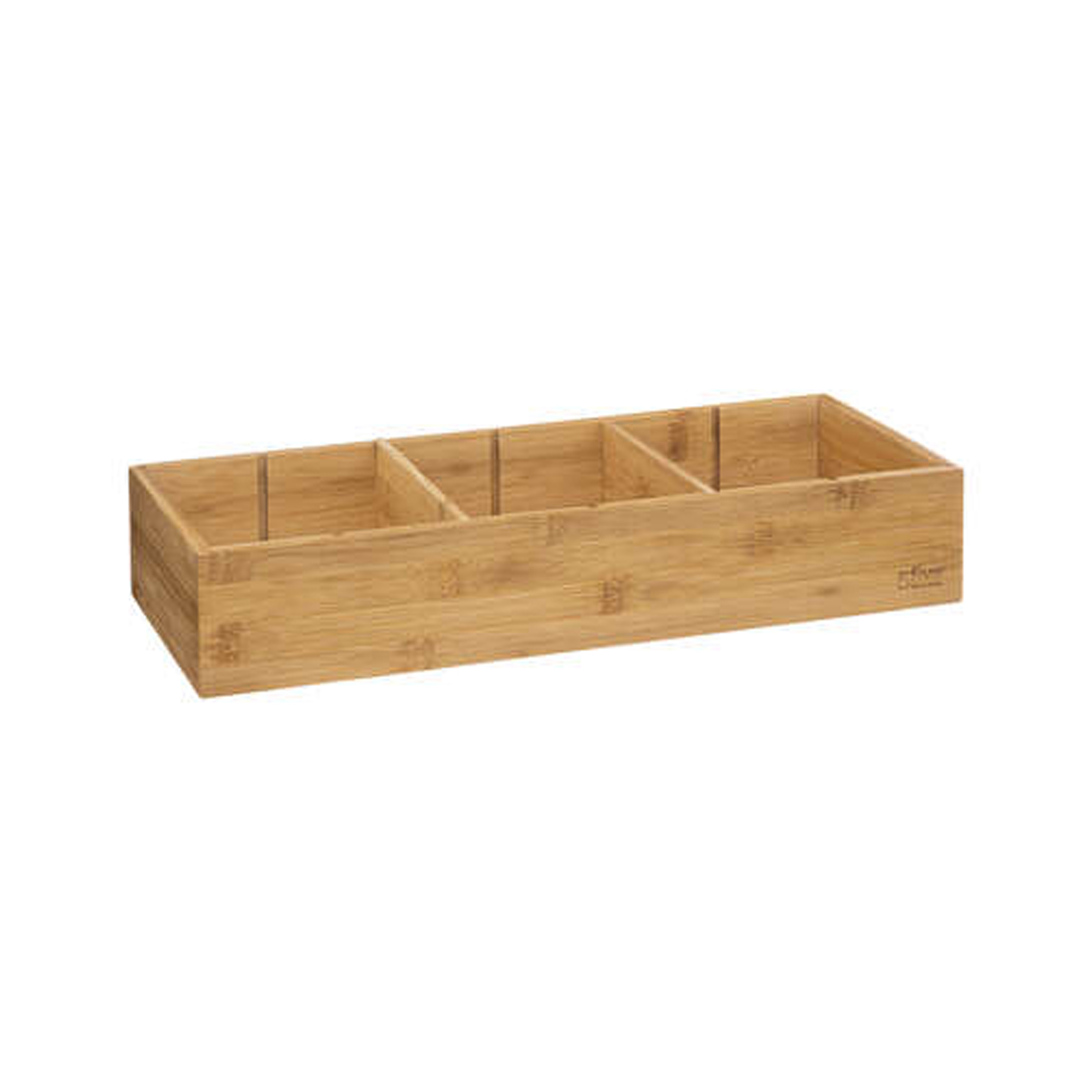 Lade/kast/badkamer organizer - 3 vaks - L38 x B15 x H7 cm - bamboe hout - lichtbruin - met indeling -