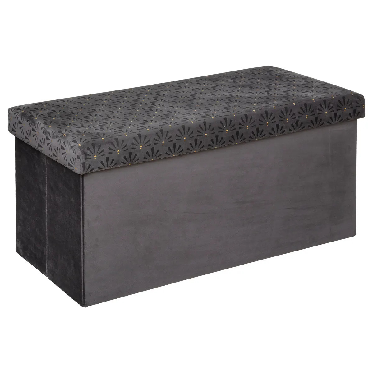 Poef/krukje/hocker Royal - Opvouwbare zit opslag box - fluweel Donkergrijs - 76 x 38 x 38 cm -