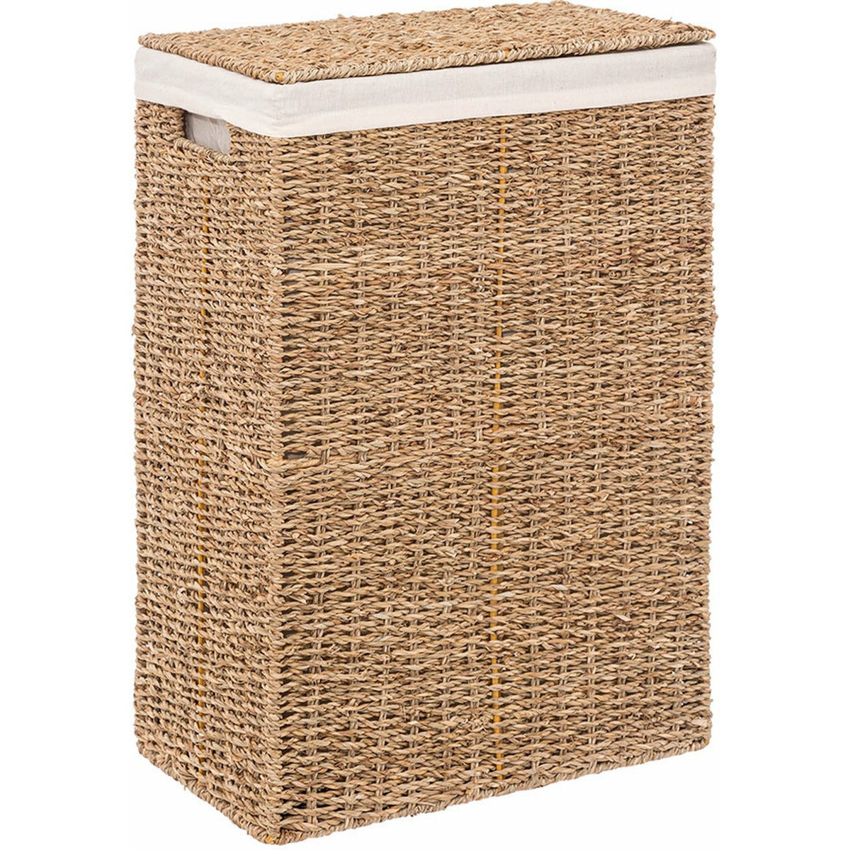 Wasmand - riet - met deksel - rechthoekig - 37 x 22 x 55 cm - 40 liter -