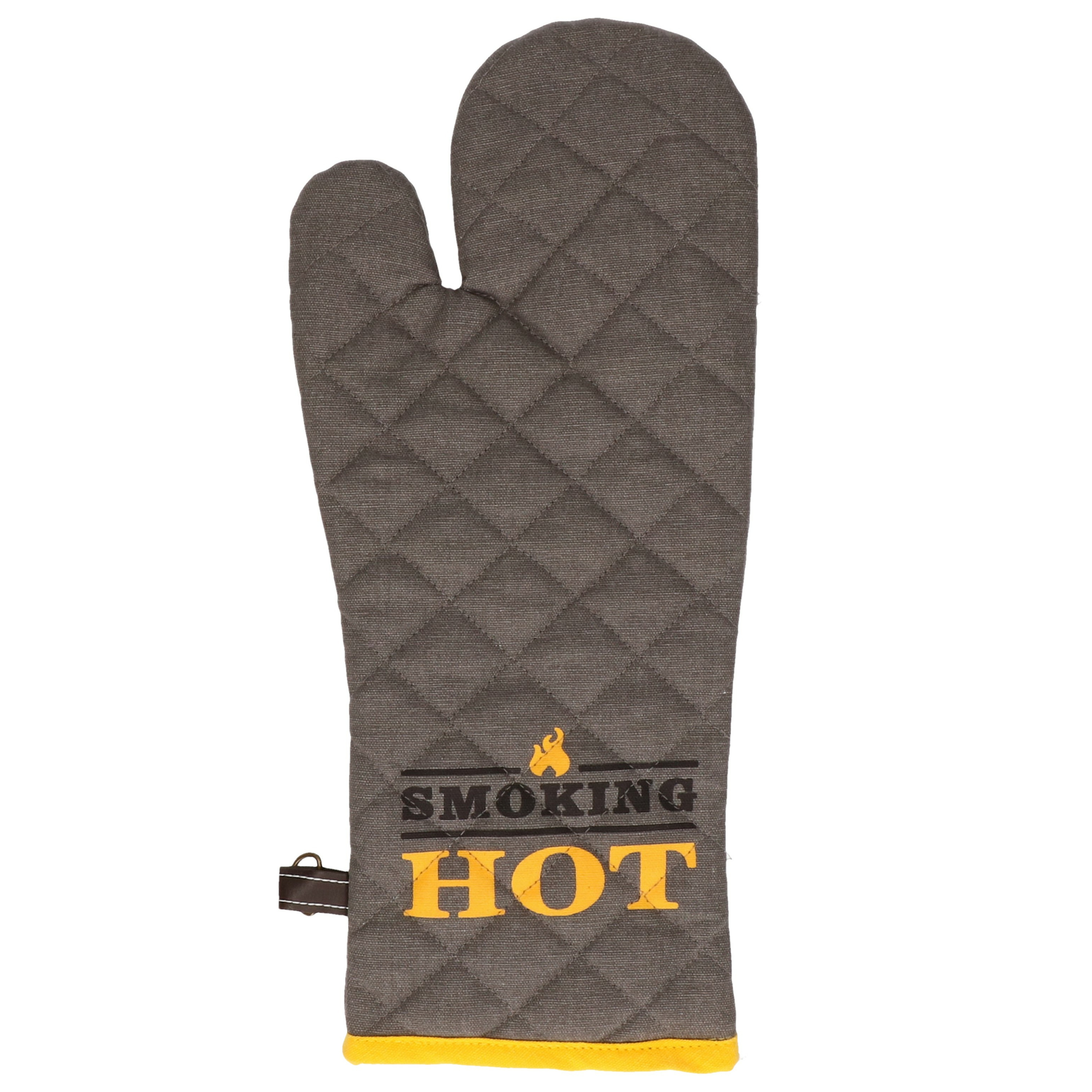 BBQ handschoenen - hittebestendig tot 250 graden - donker grijs/geel - katoen - ovenwanten -