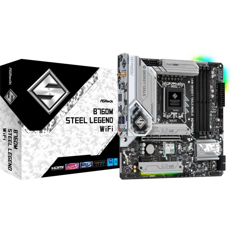 ASRock B760M Steel Legend WiFi moederbord RAID, 2.5 Gb-LAN, WLAN, BT, Sound, µATX