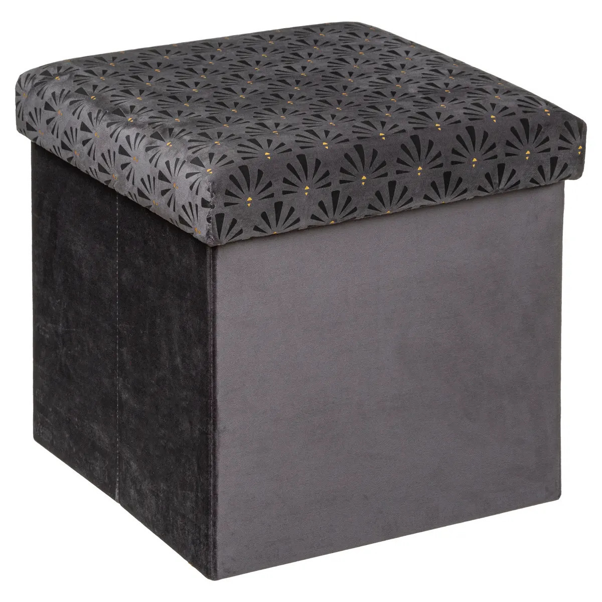 Poef/krukje/hocker Royal - Opvouwbare zit opslag box - fluweel Donkergrijs - D38 x H38 cm -