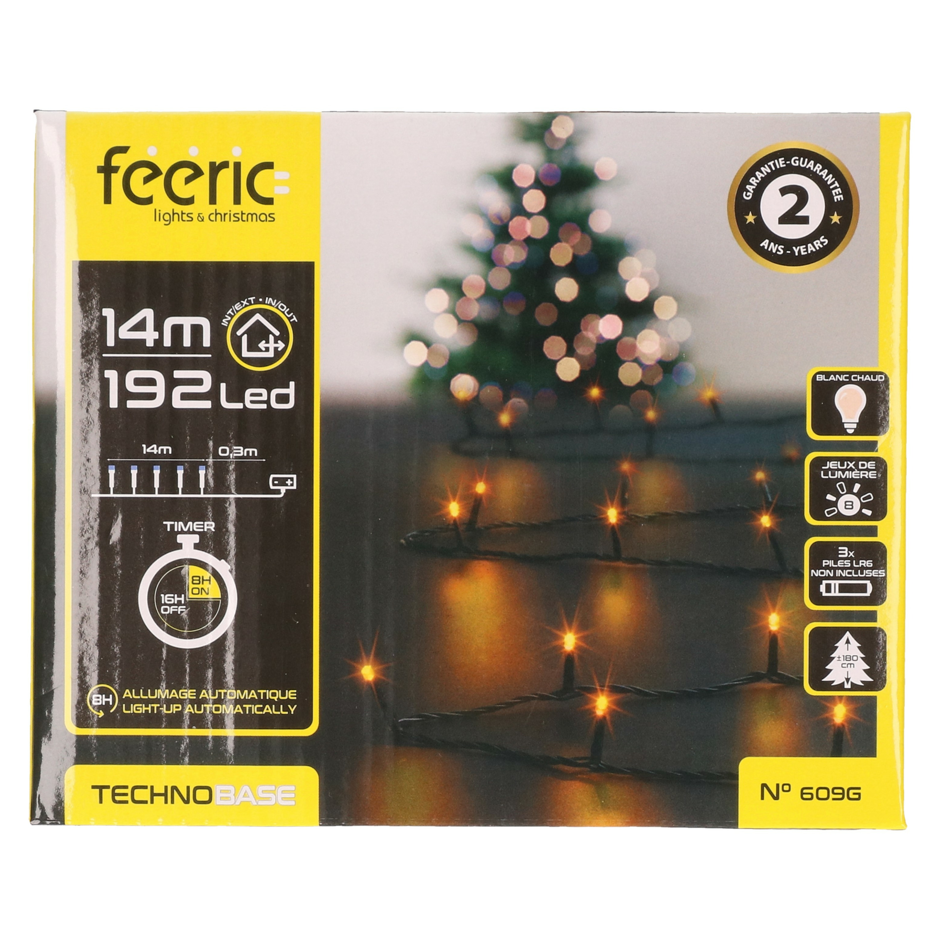 Feest lichtsnoer - warm wit - 14 meter - 192 led lampjes - zwart snoer - op batterijen -