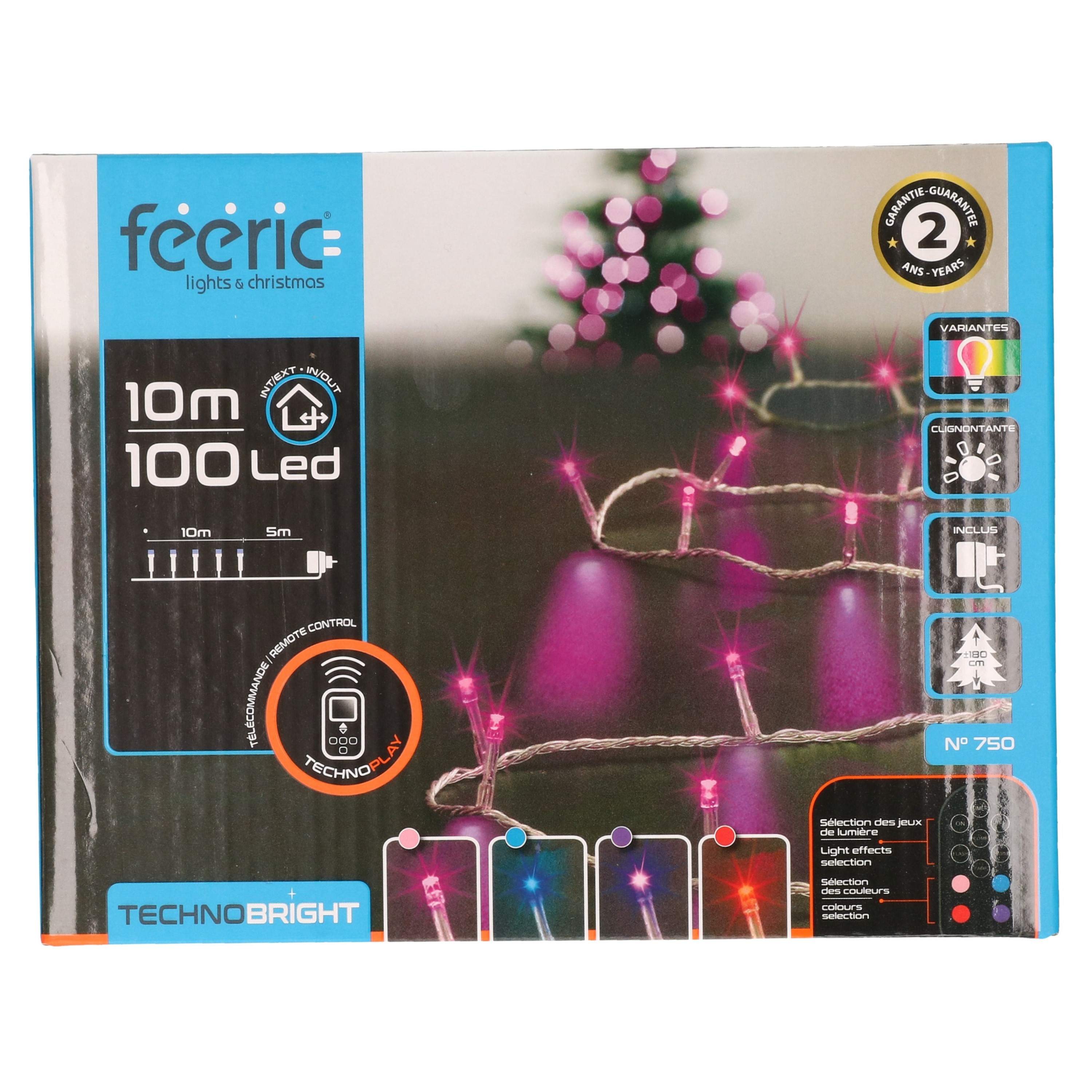 Feestverlichting - roze, blauw, rood, paars - 100 leds - 10 m - transparant snoer -