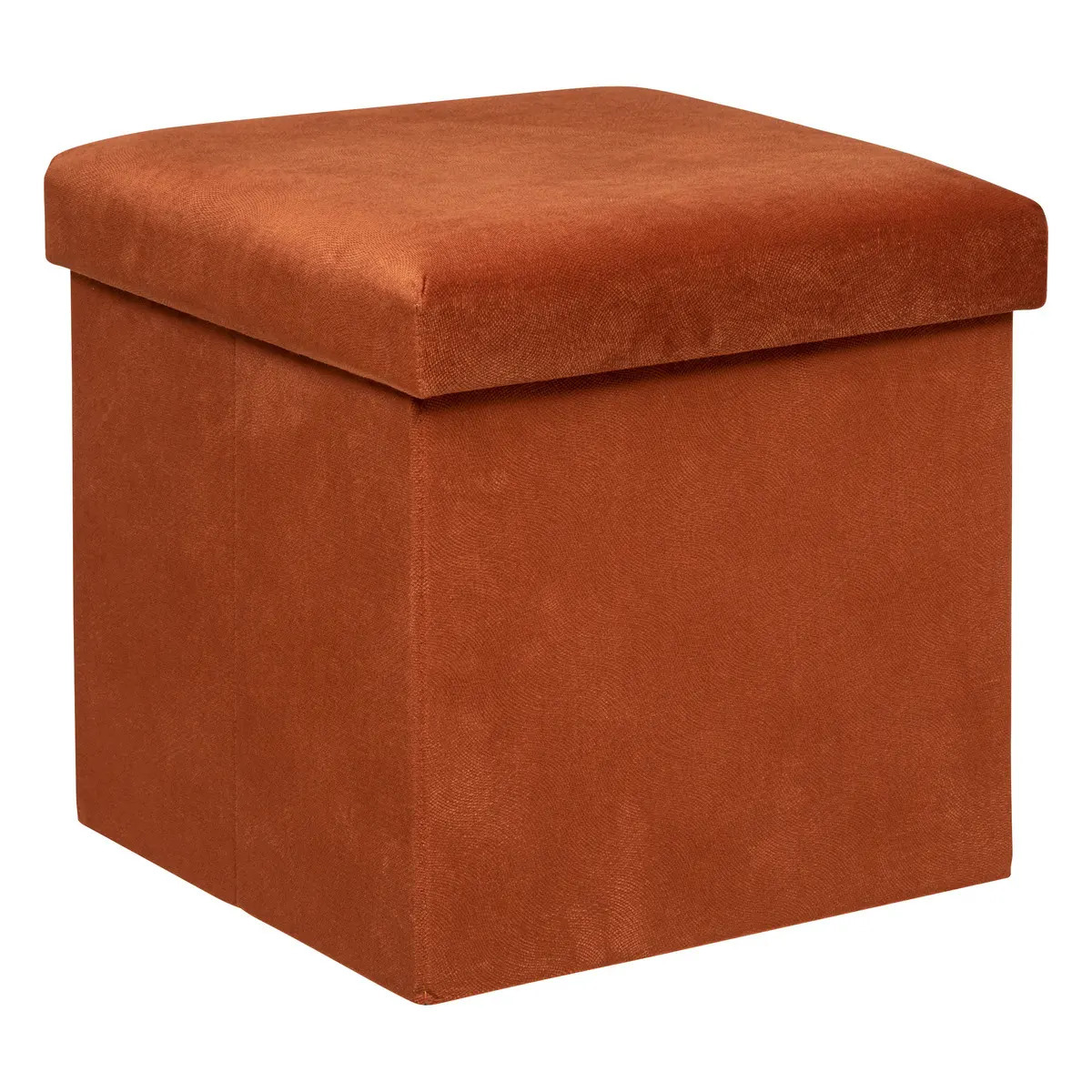 Poef/krukje/hocker Amber - Opvouwbare zit opslag box - fluweel Terracotta - D38 x H38 cm -