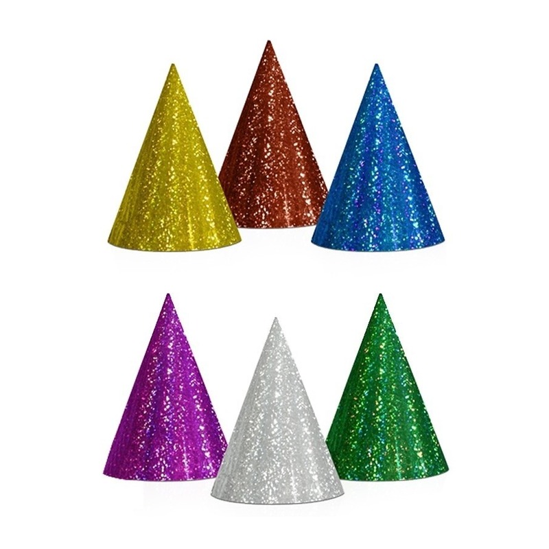 Gekleurde kartonnen feesthoedjes - glitters en multi kleuren - 60x stuks - verjaardag -