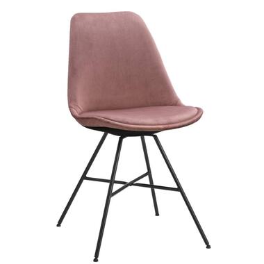 Eetkamerstoel Senja - velvet roze - kruispoot - Leen Bakker