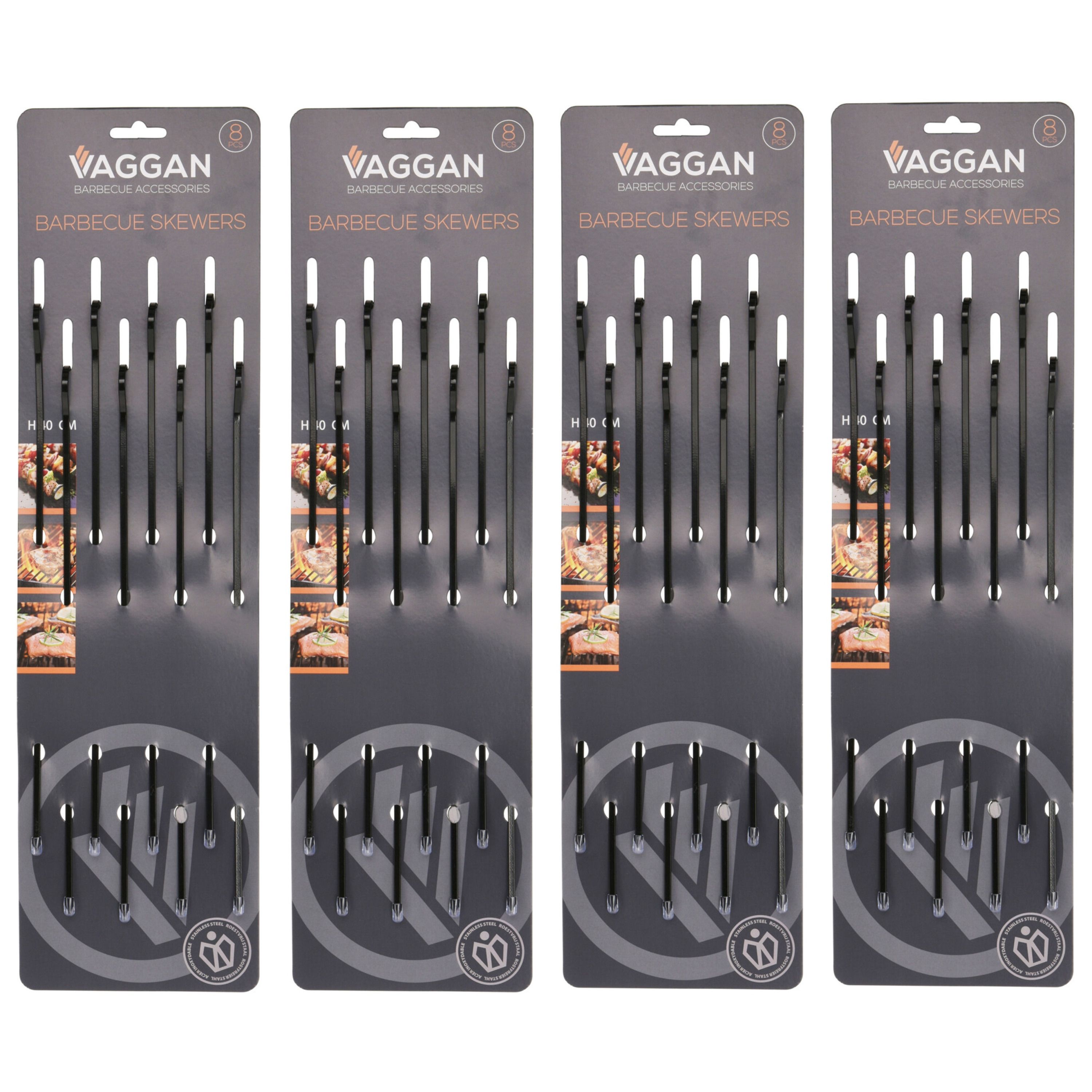BBQ spiezen - 24x stuks - RVS - 40 cm - vleespennen voor vlees - barbecue accessoires -