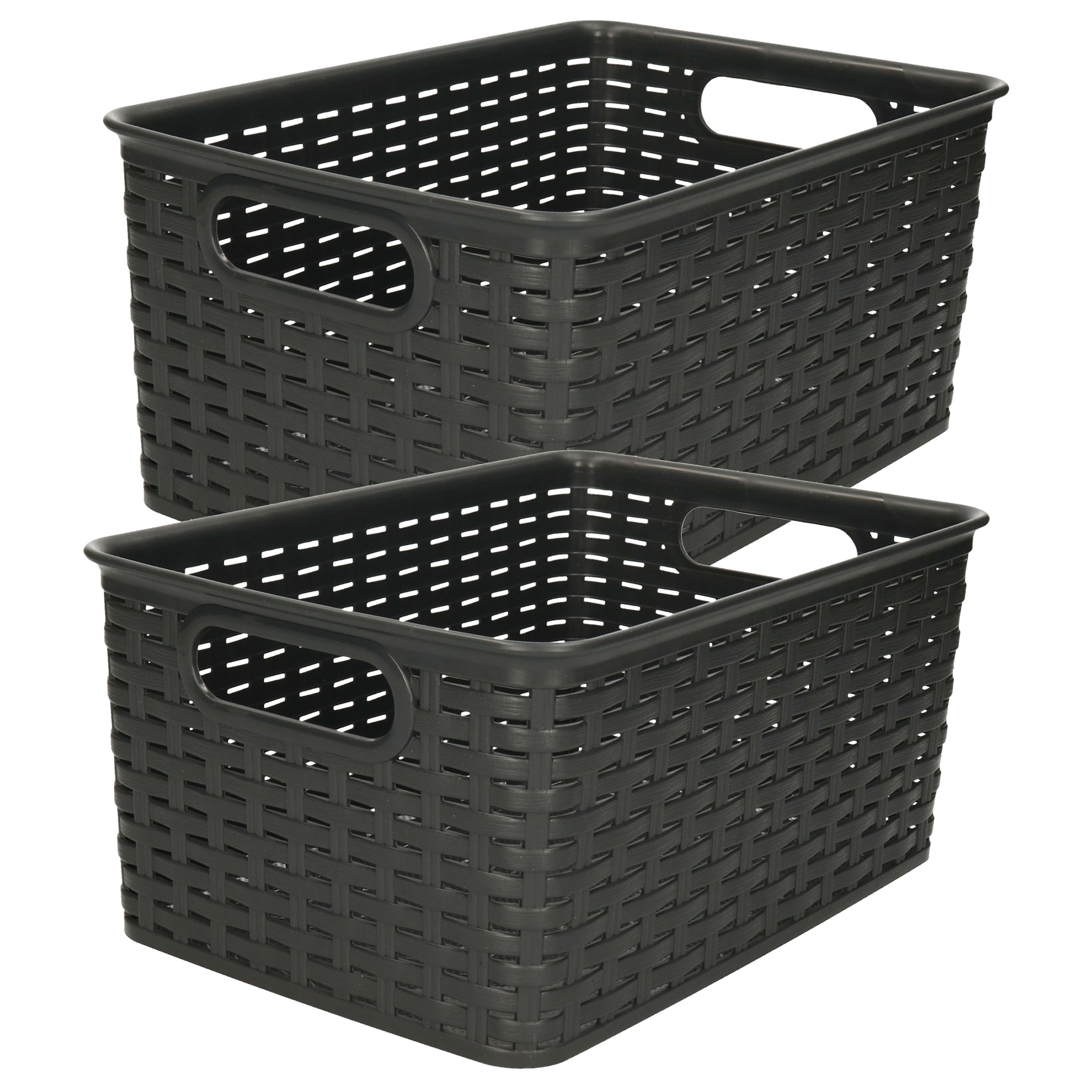 Opbergmand - 2x - Kastmand - rotan kunststof - zwart - 6 Liter - 19 x 29 x 13 cm -