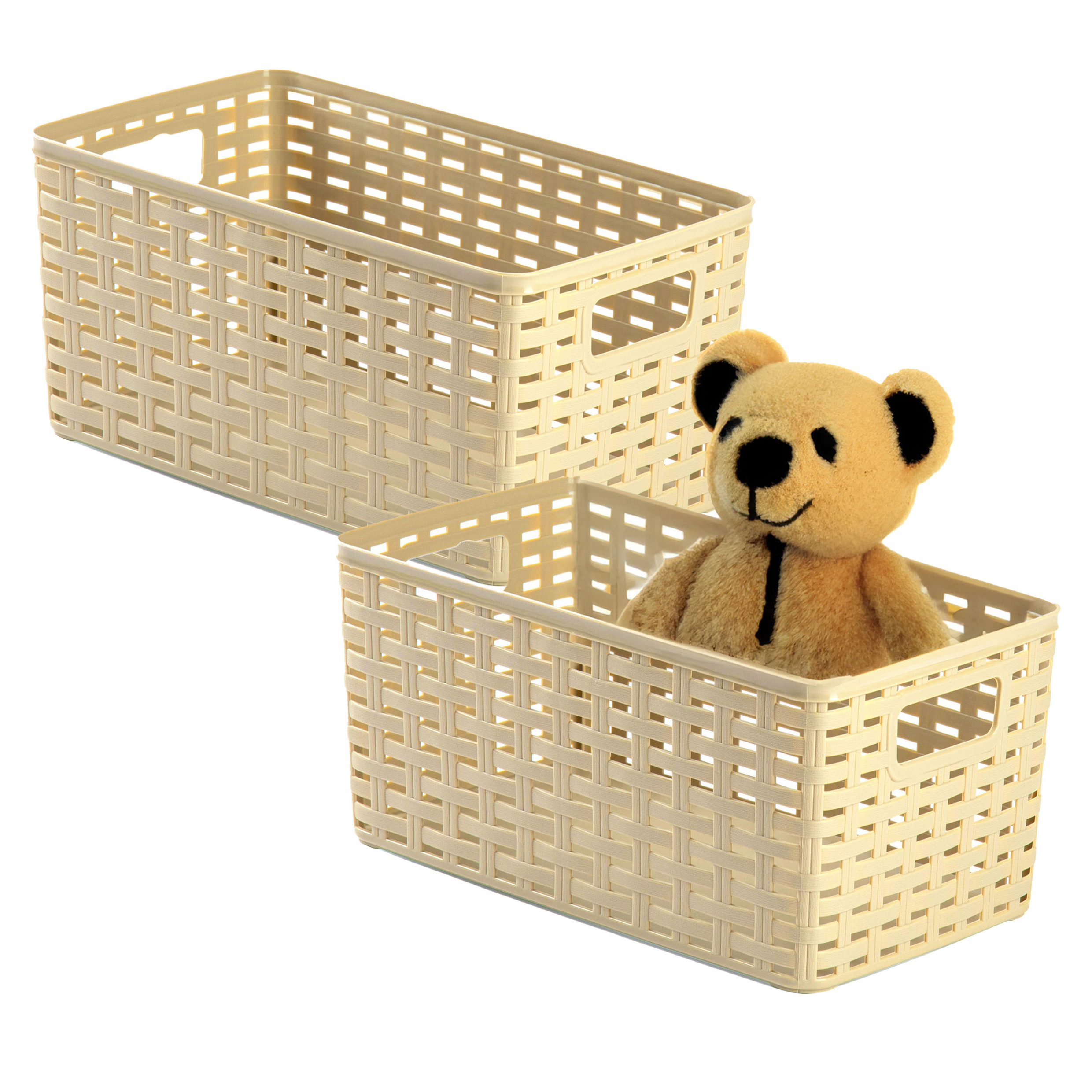 Opbergmand - 4x - Kastmand - rotan kunststof - beige - 5 Liter - 15 x 28 x 13 cm -