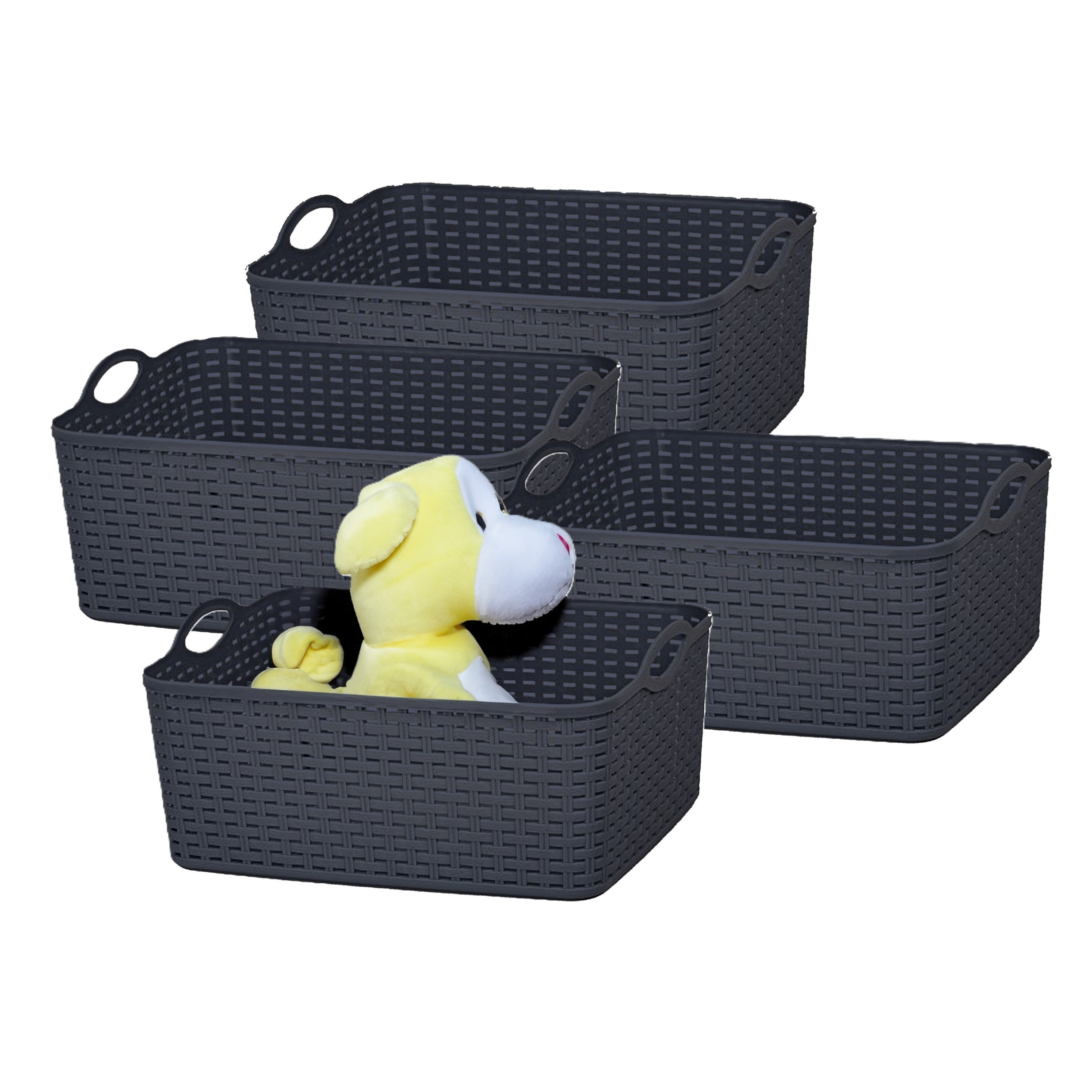Opbergmand/kastmandje - 4x - 11 liter - zwart - gevlochten kunststof - 35 x 28 x 16 cm -