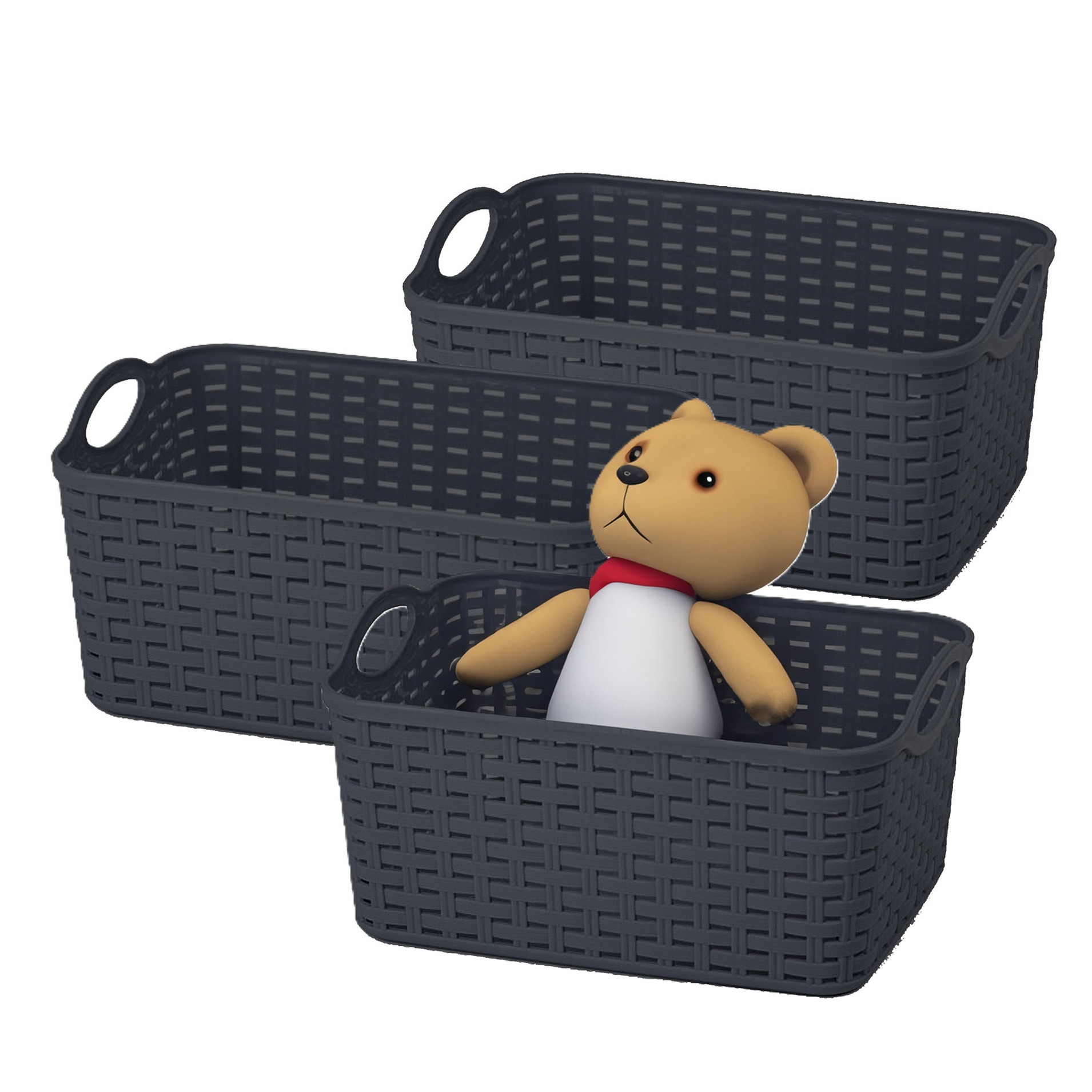 Opbergmand/kastmandje - 3x - 12 liter - zwart - gevlochten kunststof - 33 x 24 x 21 cm -