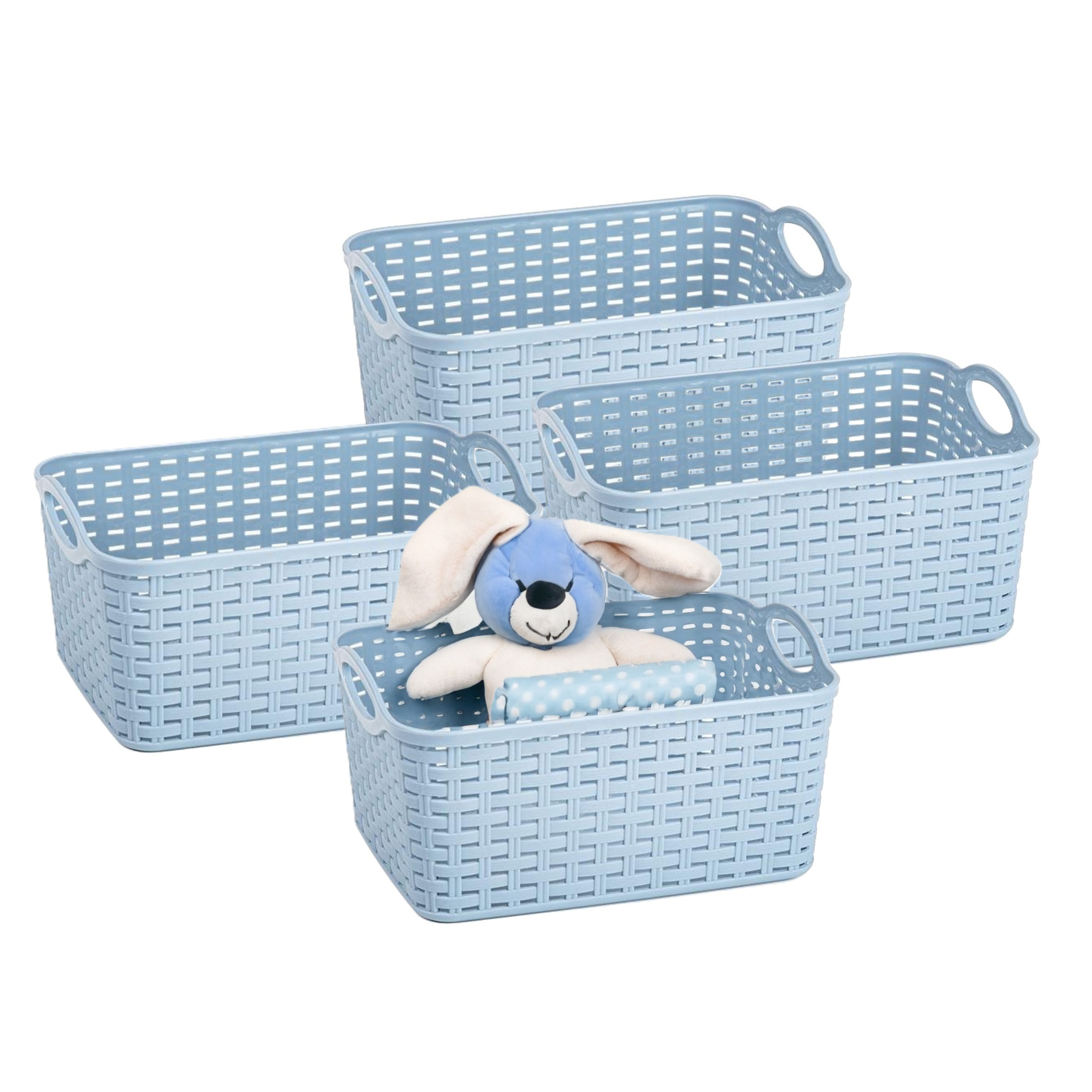 Opbergmand/kastmandje - 4x - 12 liter - ijsblauw - gevlochten kunststof - 33 x 24 x 21 cm -