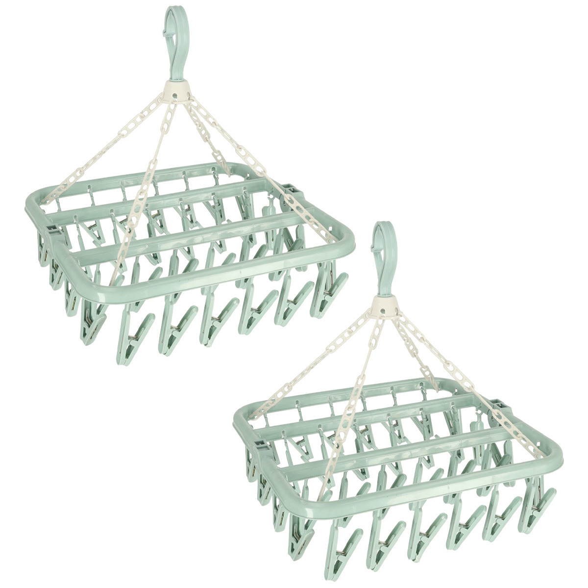 Droogcarrousel - 2x - groen - kunststof - 32 clips/knijpers - 30 x 40 cm -