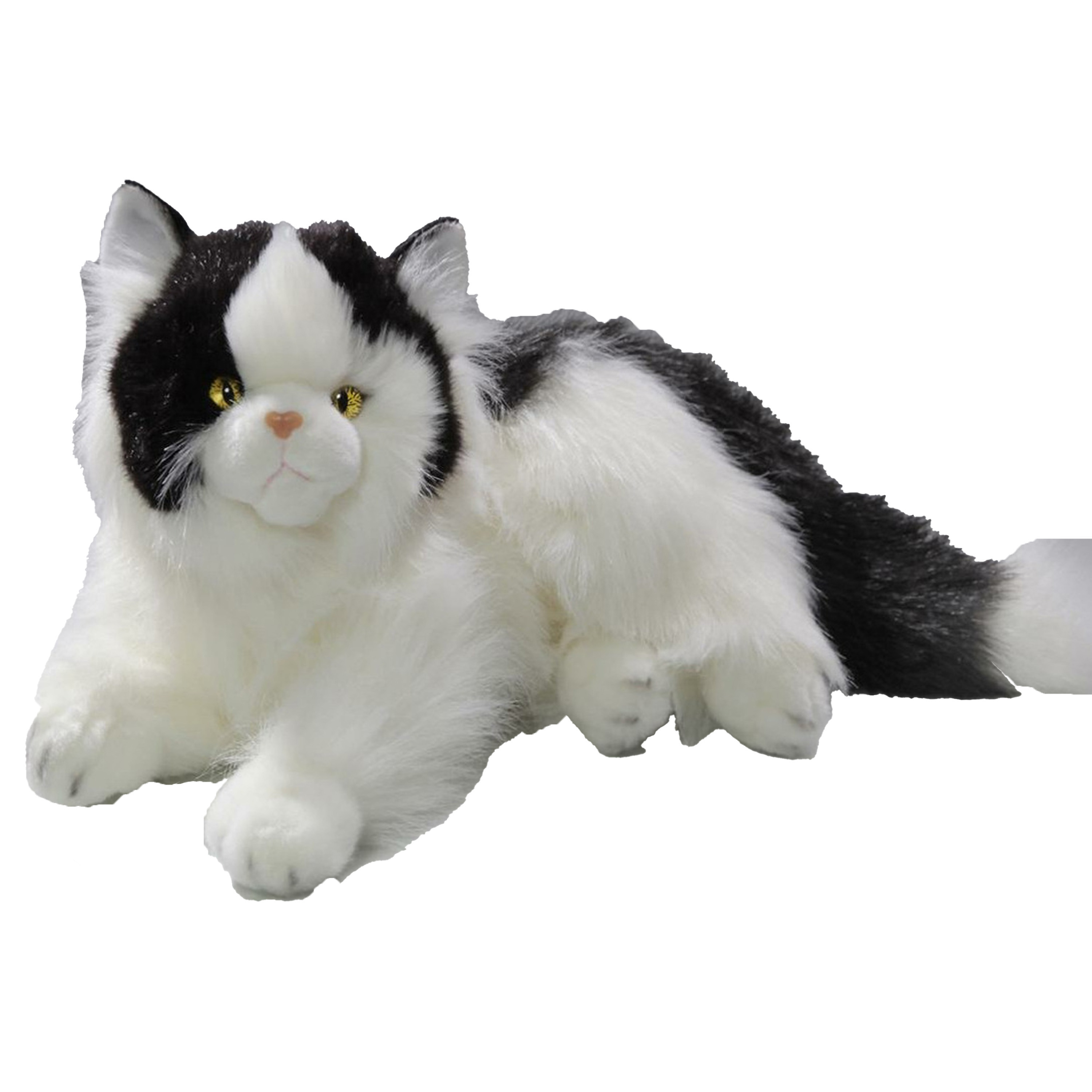 CarlDick Pluche knuffeldier Perzische kat - wit/zwart - 30 cm - kat - huisdieren knuffel -