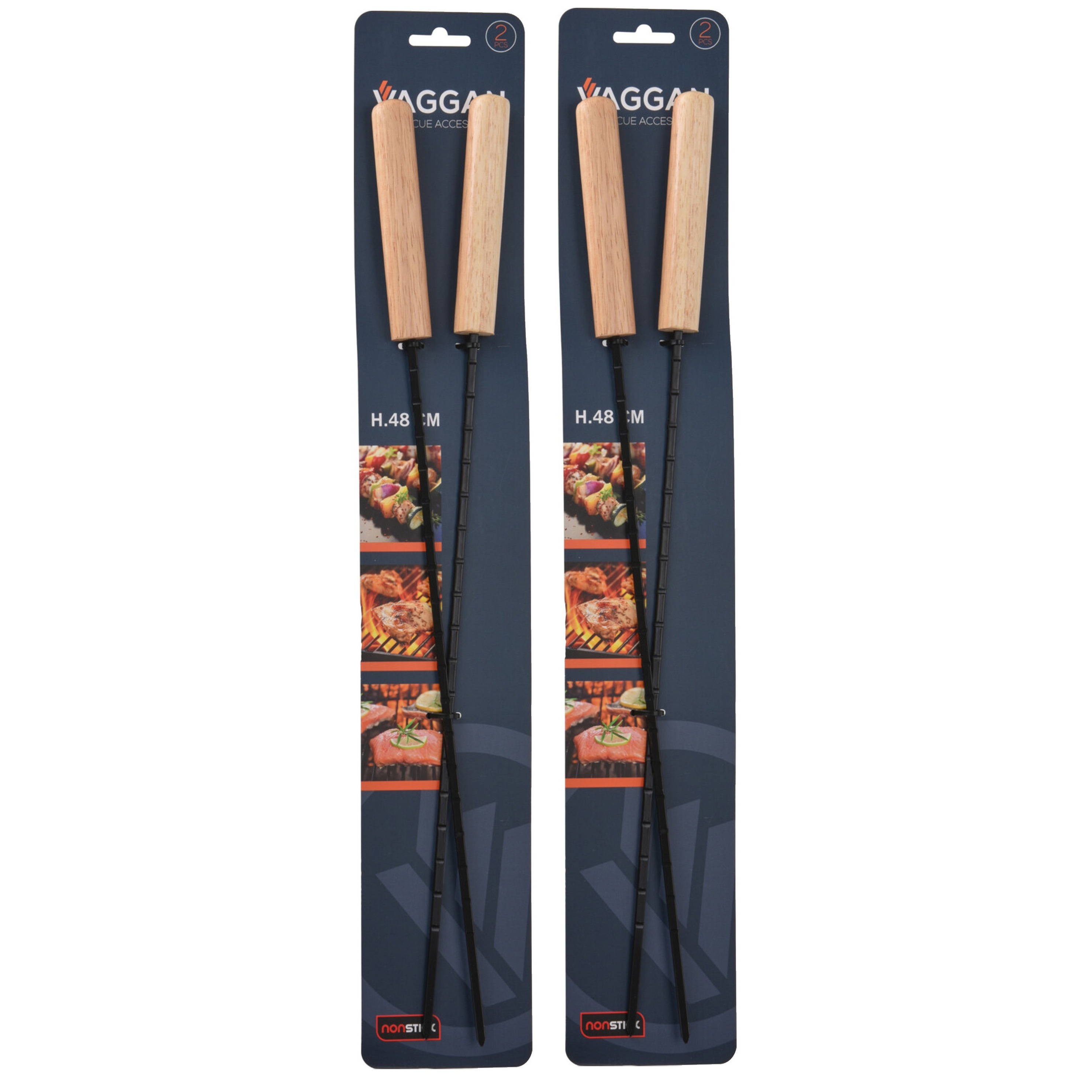 BBQ spiezen - 4x stuks - metaal - 48 cm - vleespennen voor vlees - barbecue accessoires -