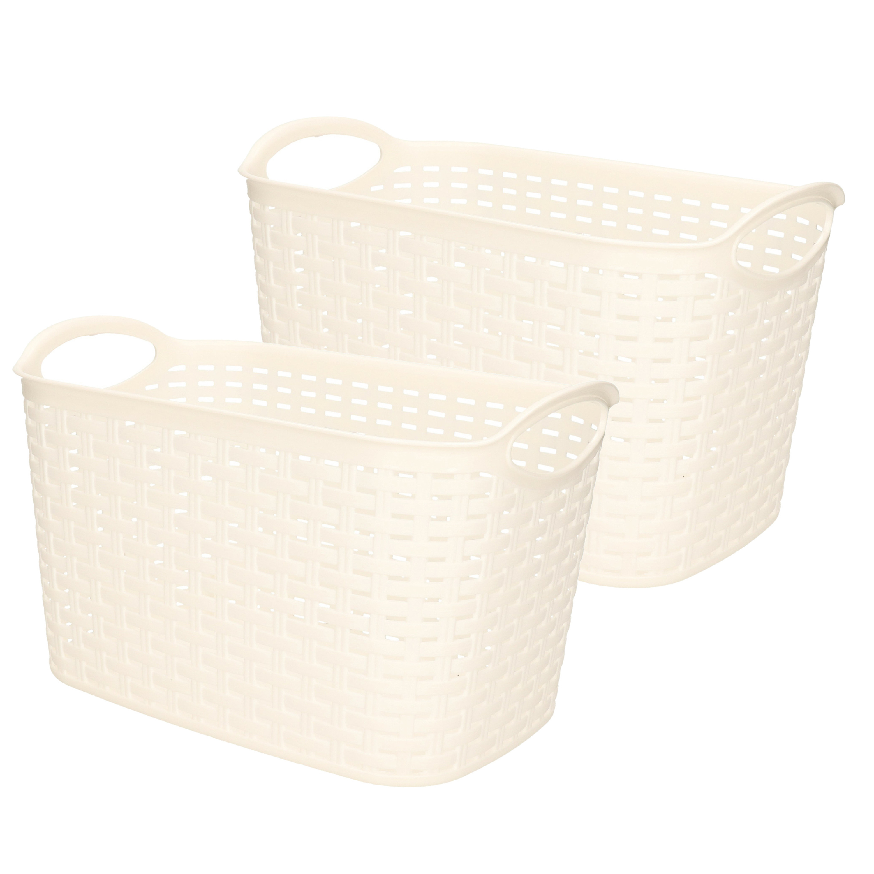 Opbergmand/kastmandje - 2x - 6,4 liter - wit - gevlochten kunststof - 19 x 29 x 18 cm -
