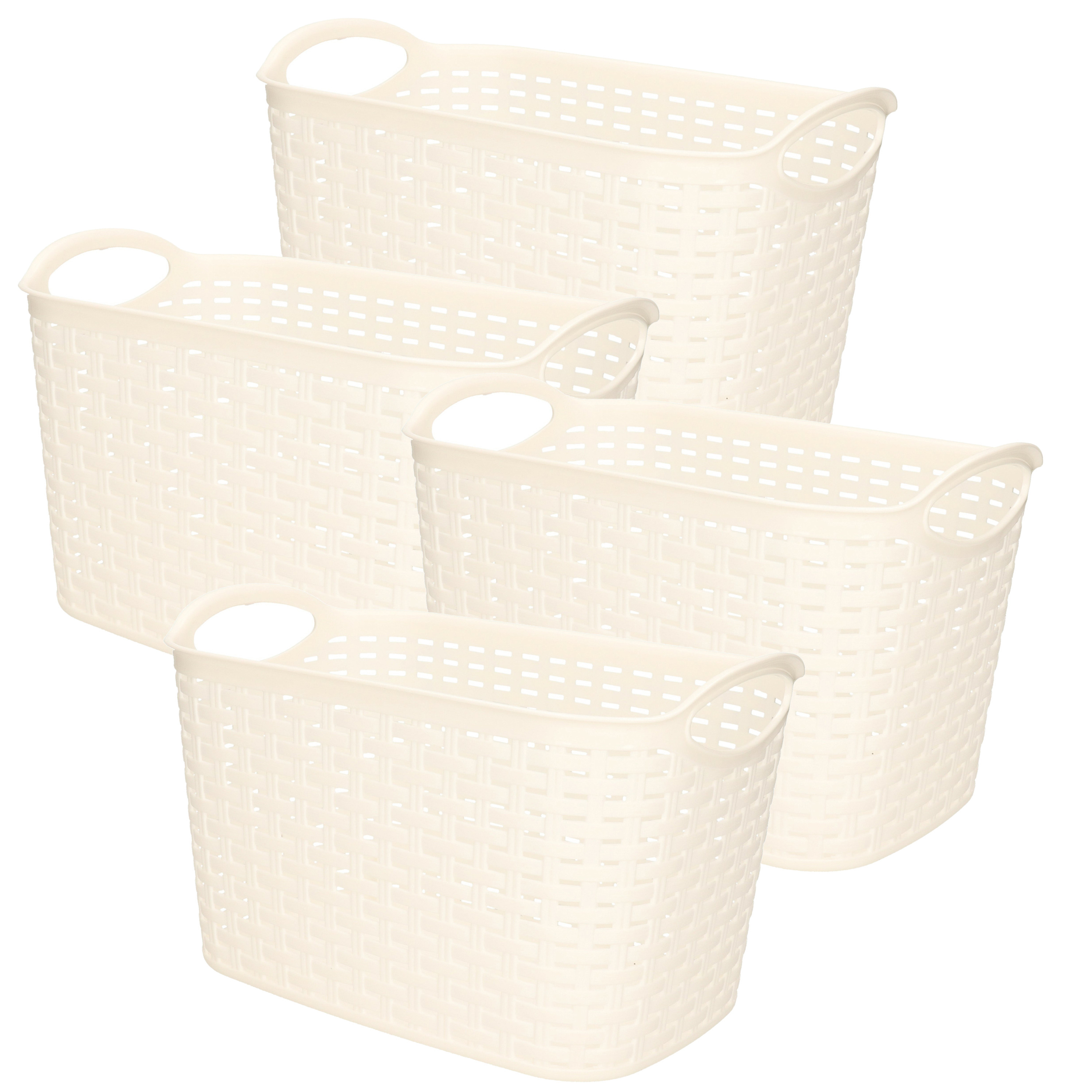 Opbergmand/kastmandje - 4x - 6,4 liter - wit - gevlochten kunststof - 19 x 29 x 18 cm -