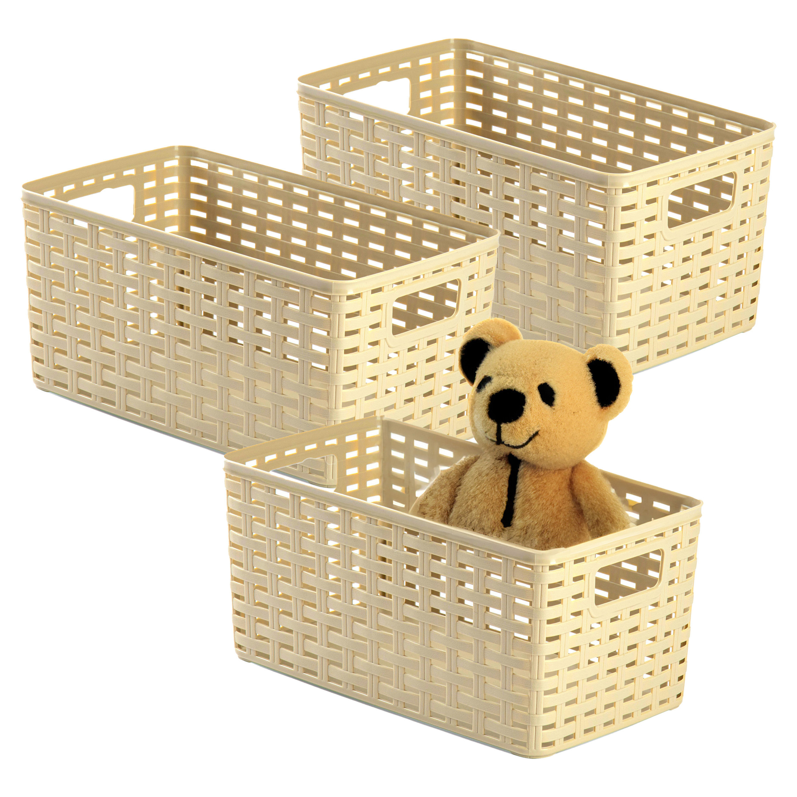 Opbergmand - 3x - Kastmand - rotan kunststof - beige - 5 Liter - 15 x 28 x 13 cm -