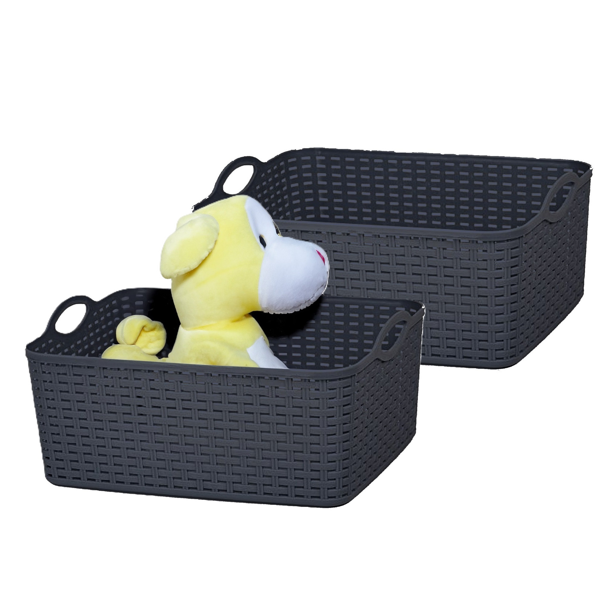 Opbergmand/kastmandje - 2x - 11 liter - zwart - gevlochten kunststof - 35 x 28 x 16 cm -