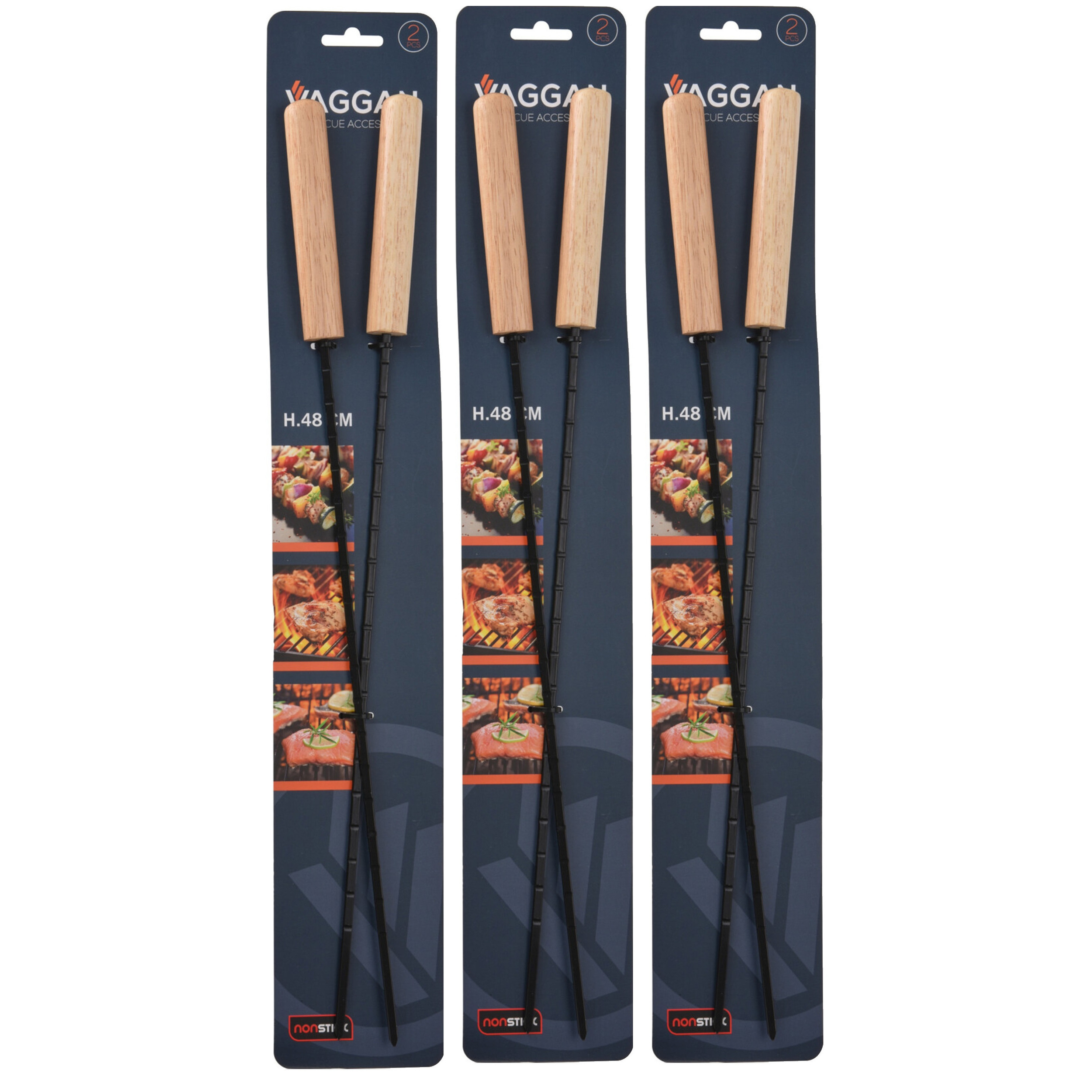BBQ spiezen - 6x stuks - metaal - 48 cm - vleespennen voor vlees - barbecue accessoires -