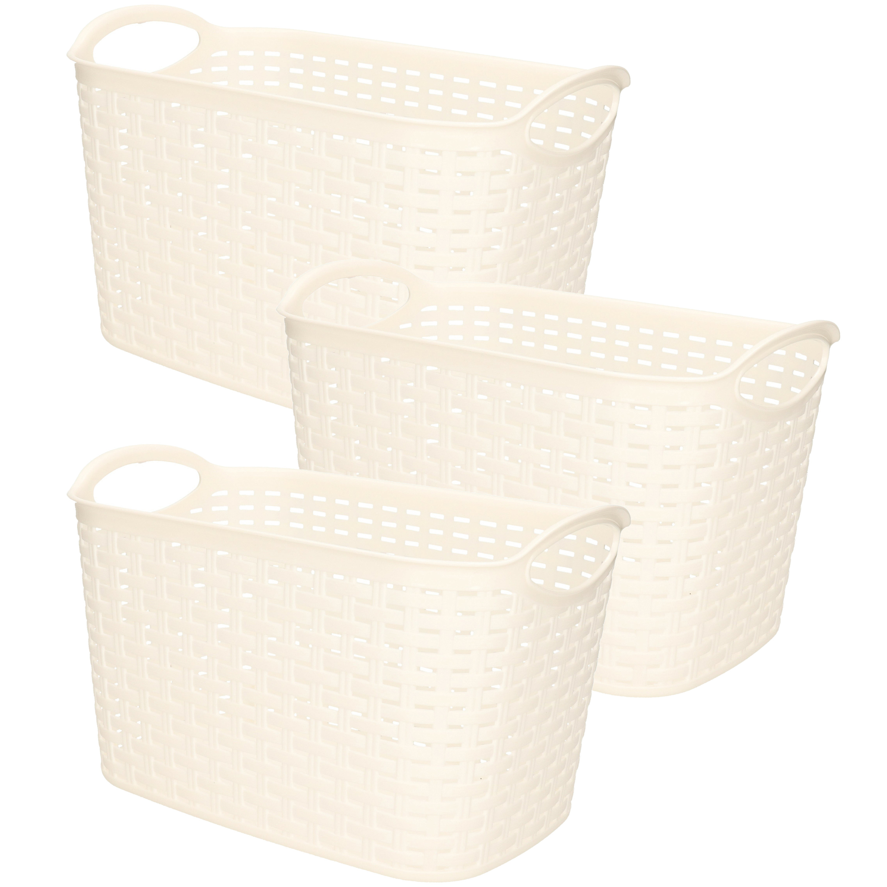 Opbergmand/kastmandje - 3x - 6,4 liter - wit - gevlochten kunststof - 19 x 29 x 18 cm -
