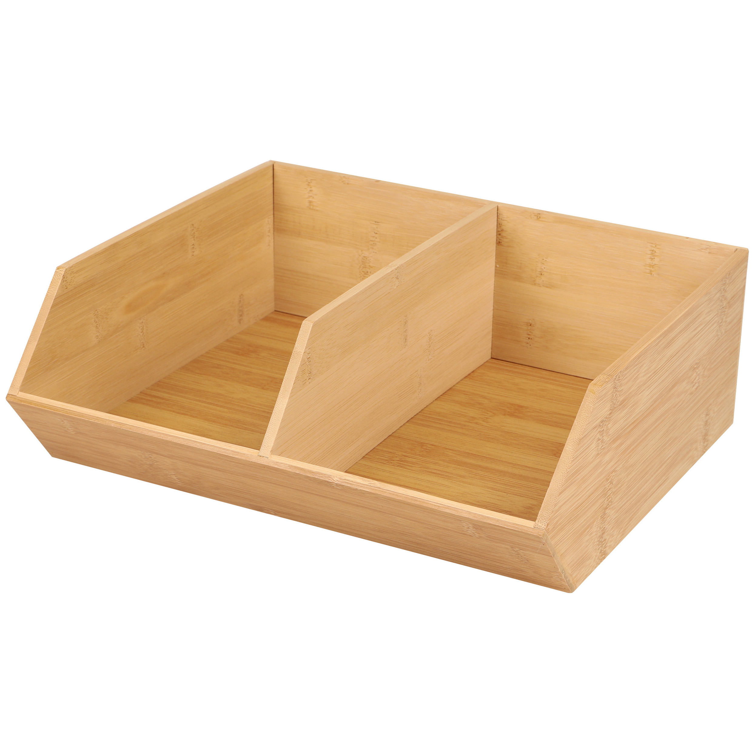 Stapelbare opbergmand 2 vaks - L35 x B31 x H12 cm - bamboe hout - lichtbruin - organizer -