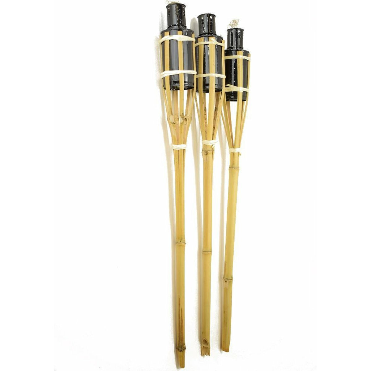 Tuinfakkels - 3x - met oliehouder - bamboe - 60 cm -