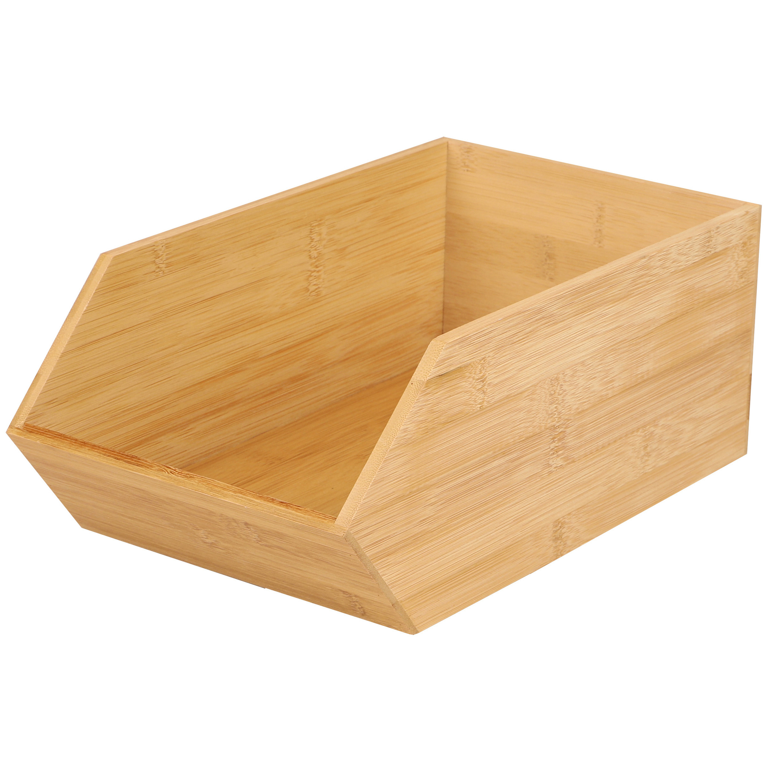 Stapelbare opbergmand 1 vaks - L18 x B31 x H12 cm - bamboe hout - lichtbruin - organizer -