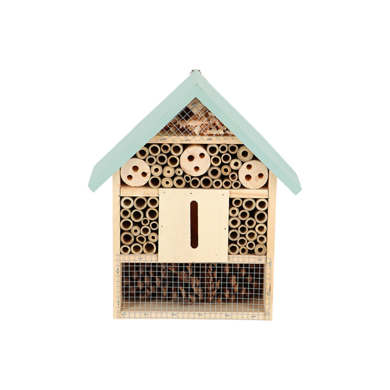 Esschert design insectenhotel - hout - mintgroen/naturel - 24.5x10.5x29cm - bijenhotel/Insectenhuis -