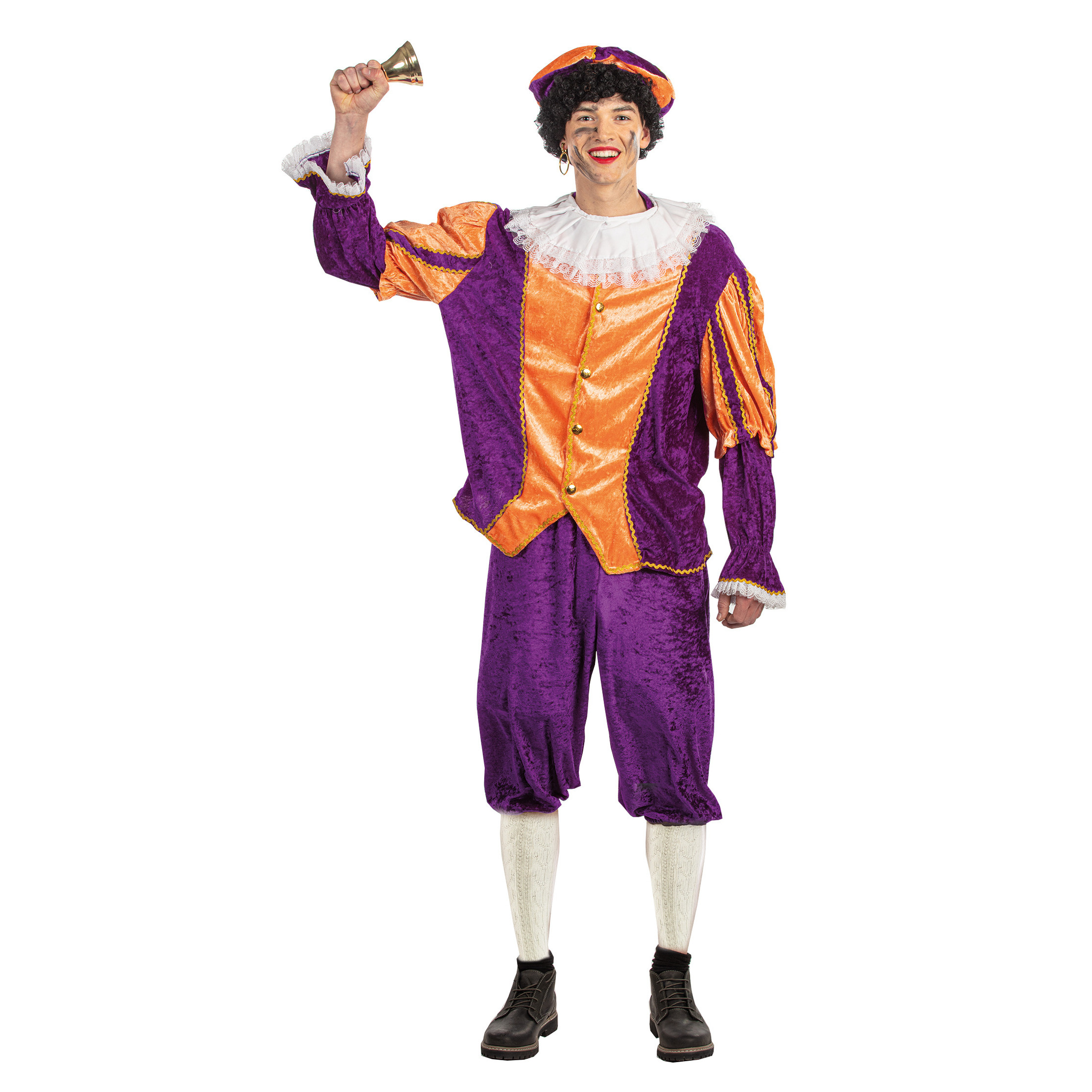 Piet verkleed kostuum 4-delig - paars/oranje - polyester - pietenpak voor volwassenen 50 (M) -