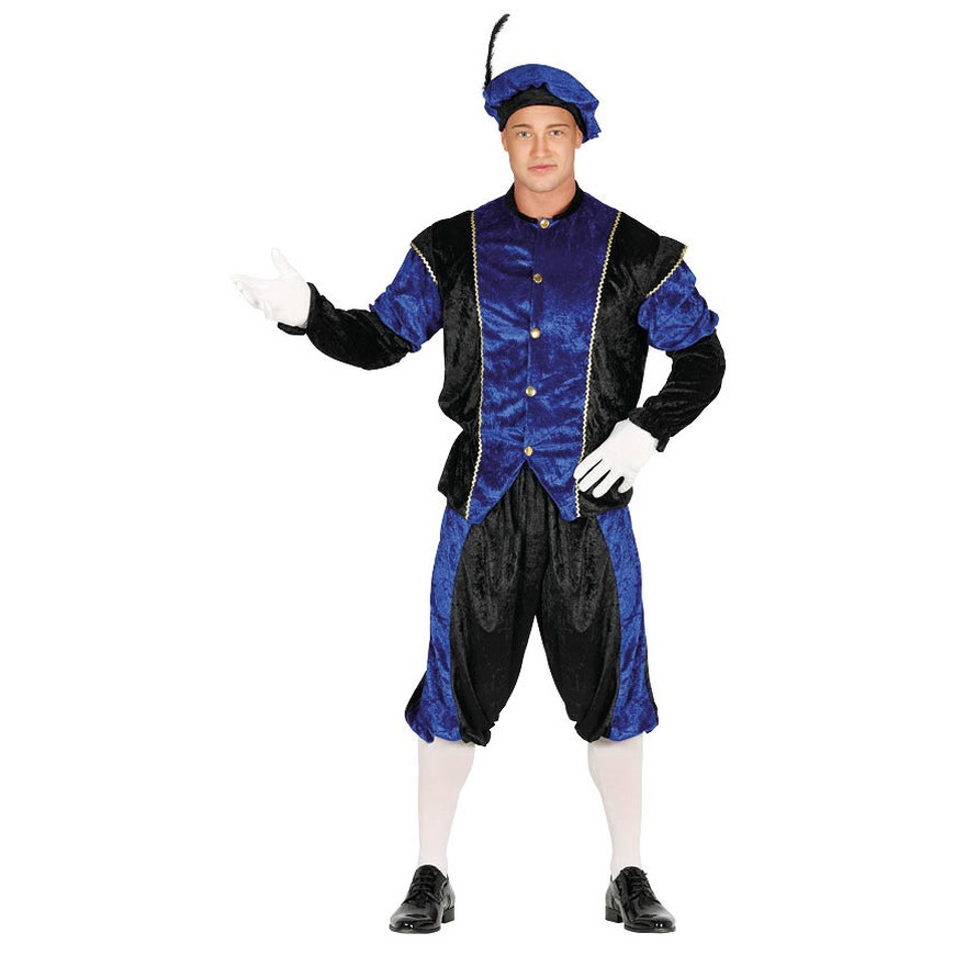 Pietenpak roetveeg Piet - blauw/zwart - pieten verkleed kostuum 3-delig - unisex M -