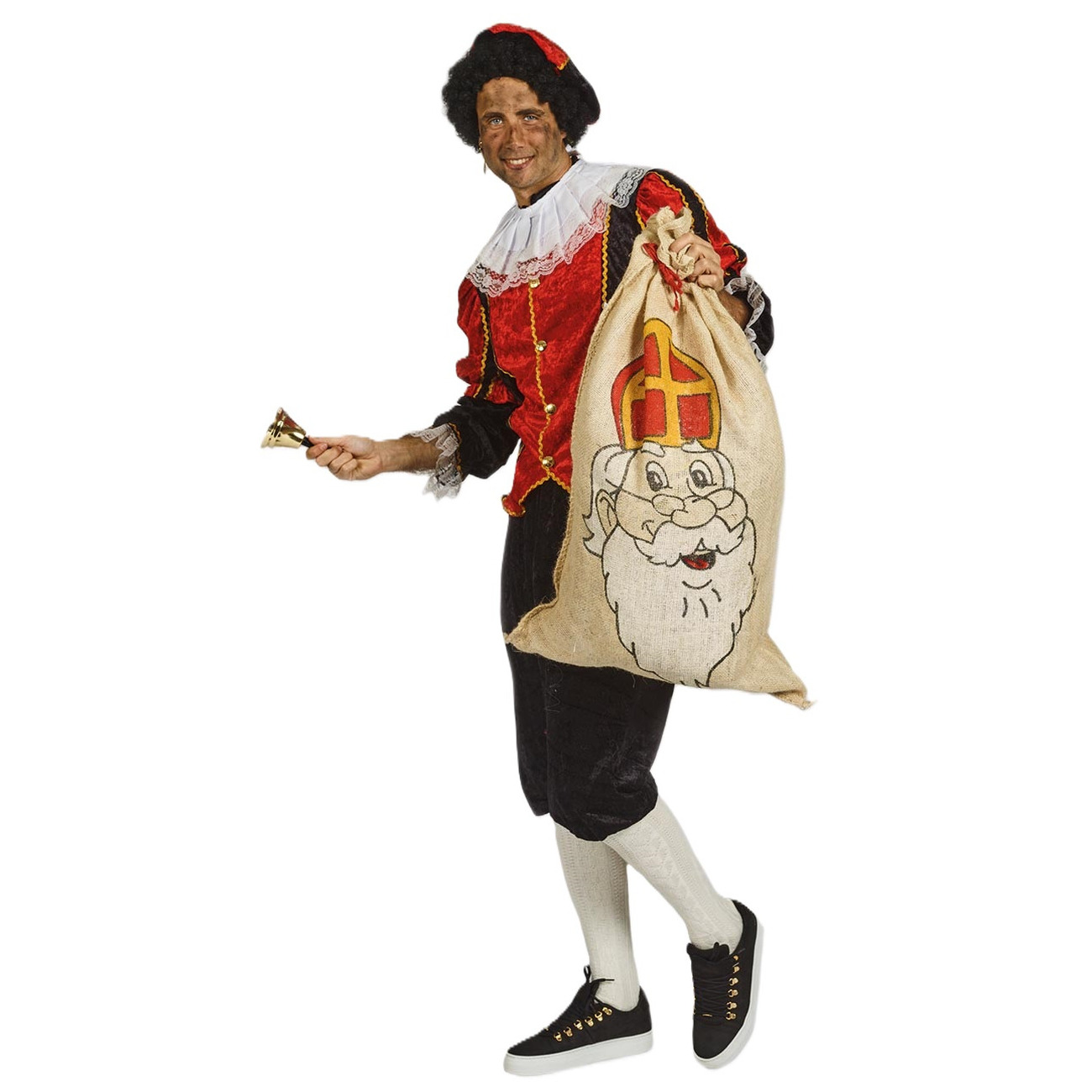 Piet verkleed kostuum 4-delig - zwart/rood - polyester - pietenpak voor volwassenen 50 (M) -