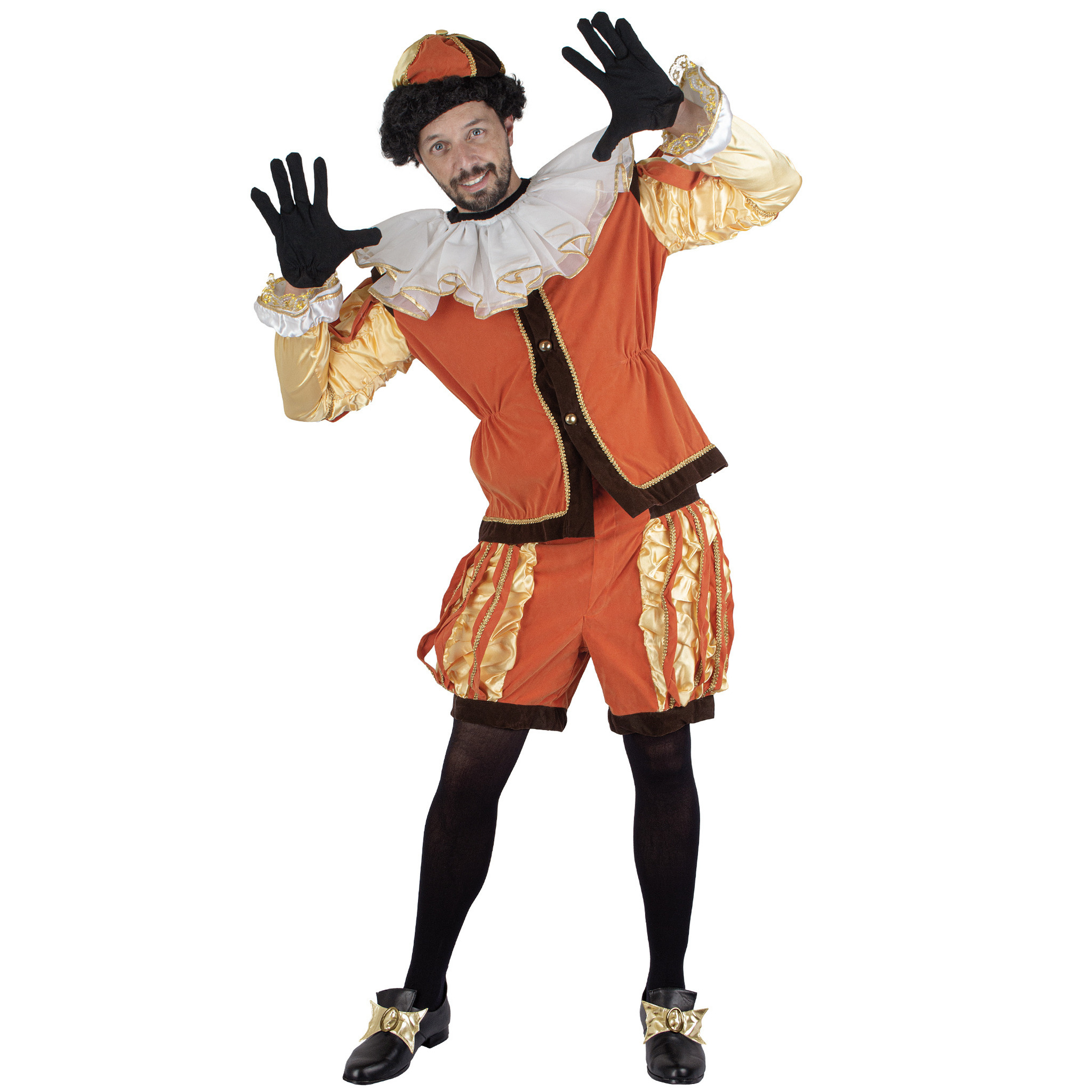 Piet verkleed kostuum luxe 4-delig - oranje - polyester - pietenpak voor volwassenen 48-50 (S/M) -