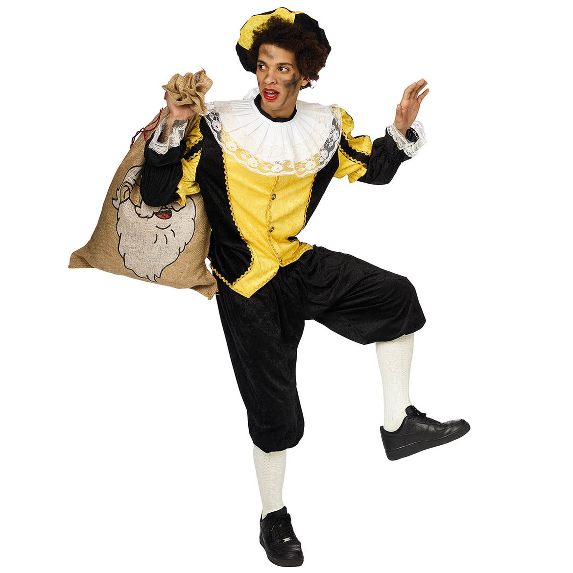Piet verkleed kostuum 4-delig - zwart/geel - polyester - pietenpak voor volwassenen 50 (M) -