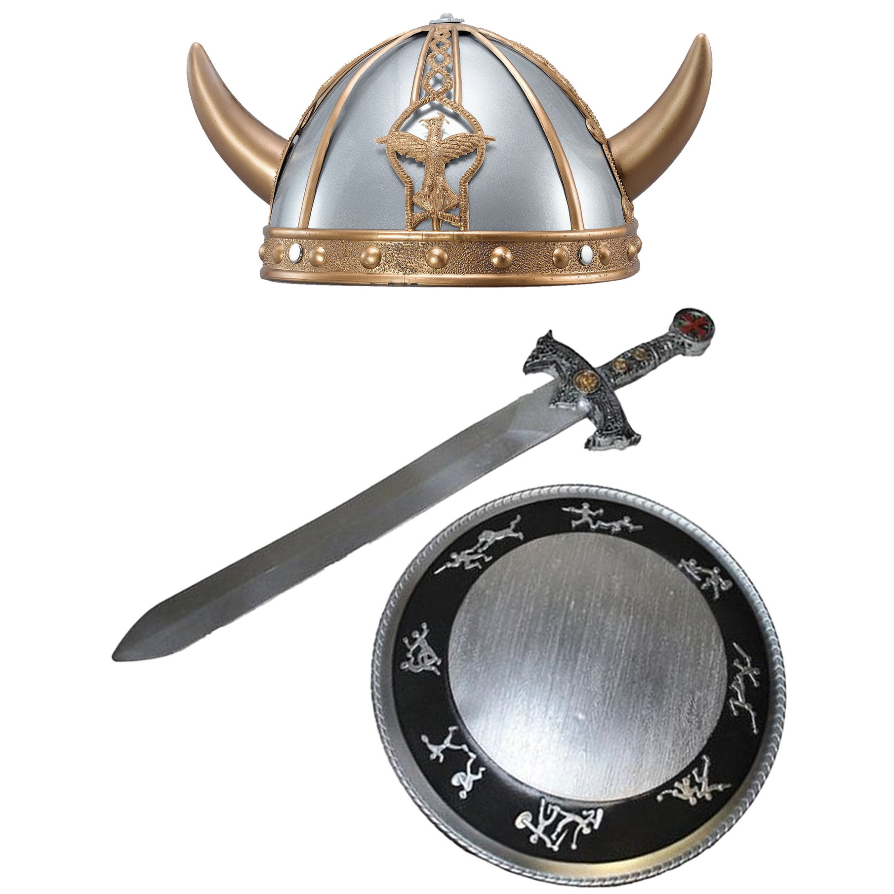 Carnaval verkleed set Viking/ridder - helm/zwaard en schild - middeleeuws -