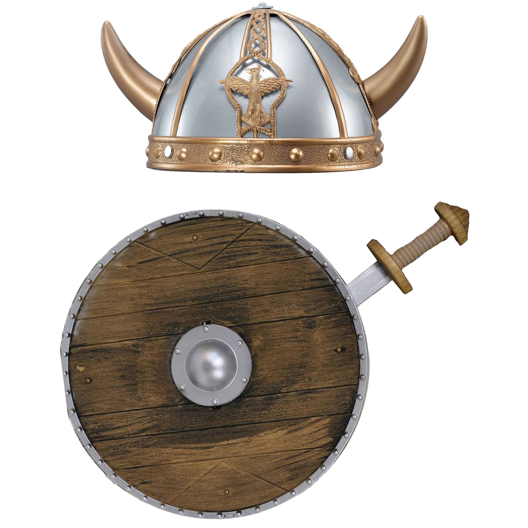 Carnaval verkleed set Viking/ridder - helm/zwaard en schild - middeleeuws -