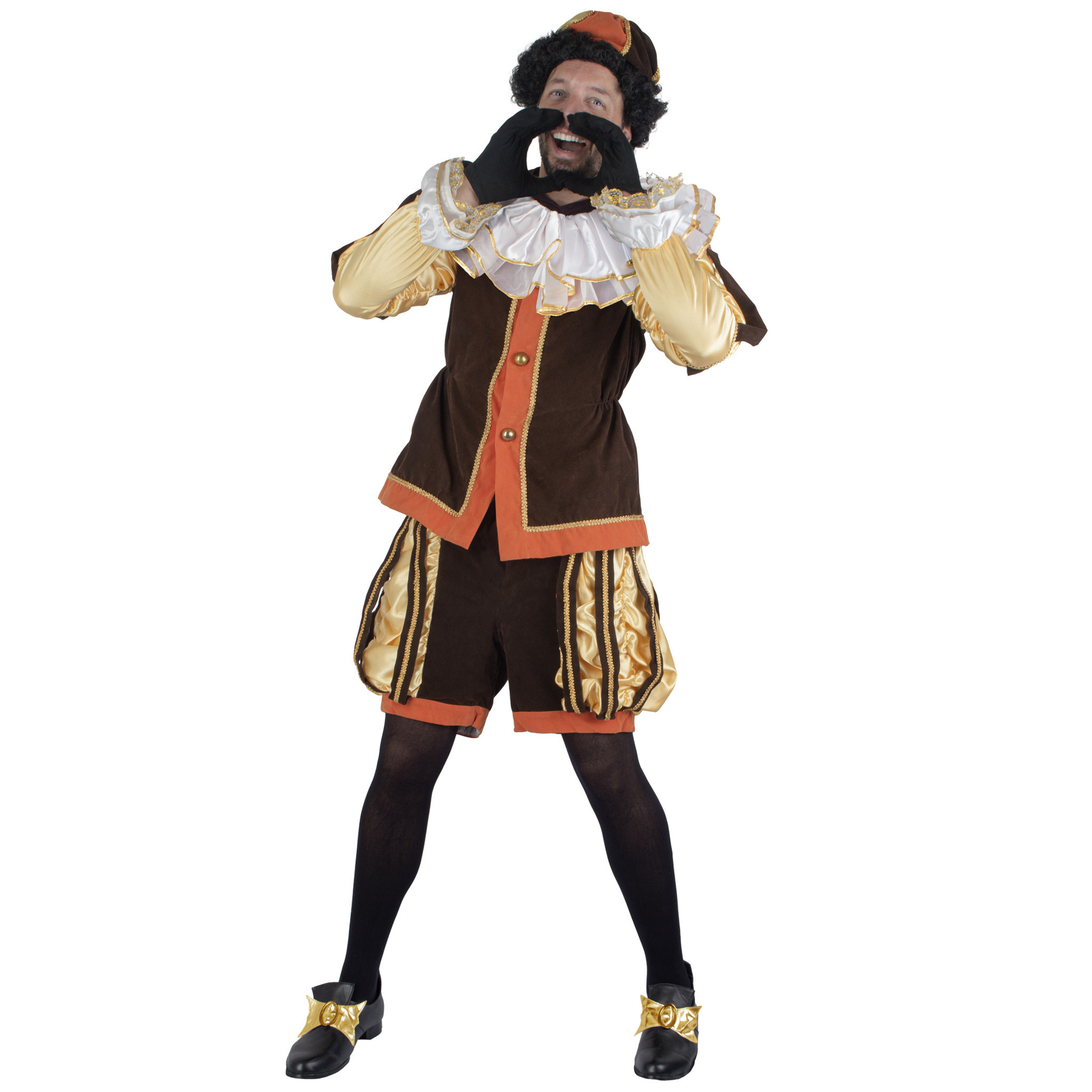 Piet verkleed kostuum luxe 4-delig - bruin - polyester - pietenpak voor volwassenen 48-50 (S/M) -