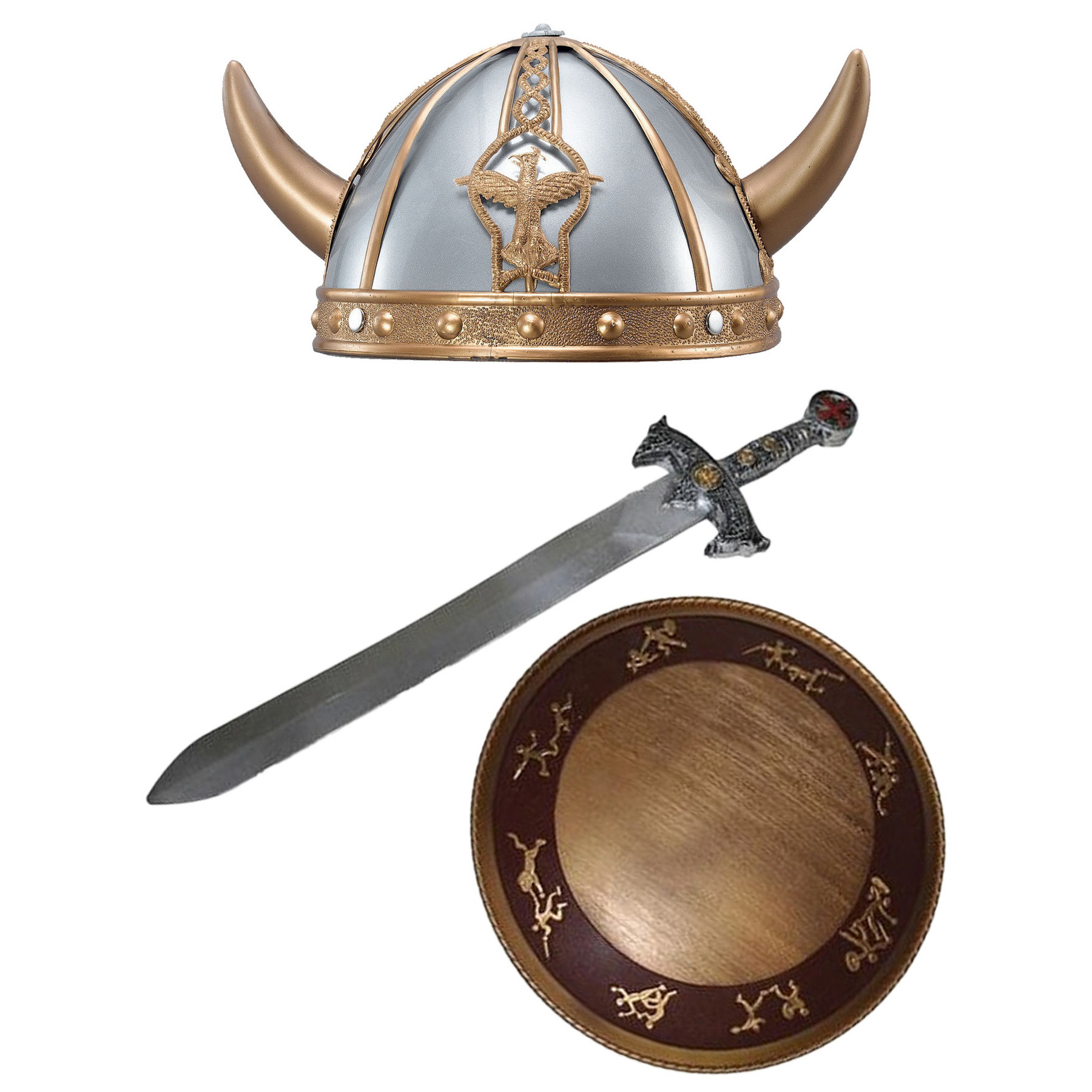 Carnaval verkleed set Viking/ridder - helm/zwaard en schild - middeleeuws -