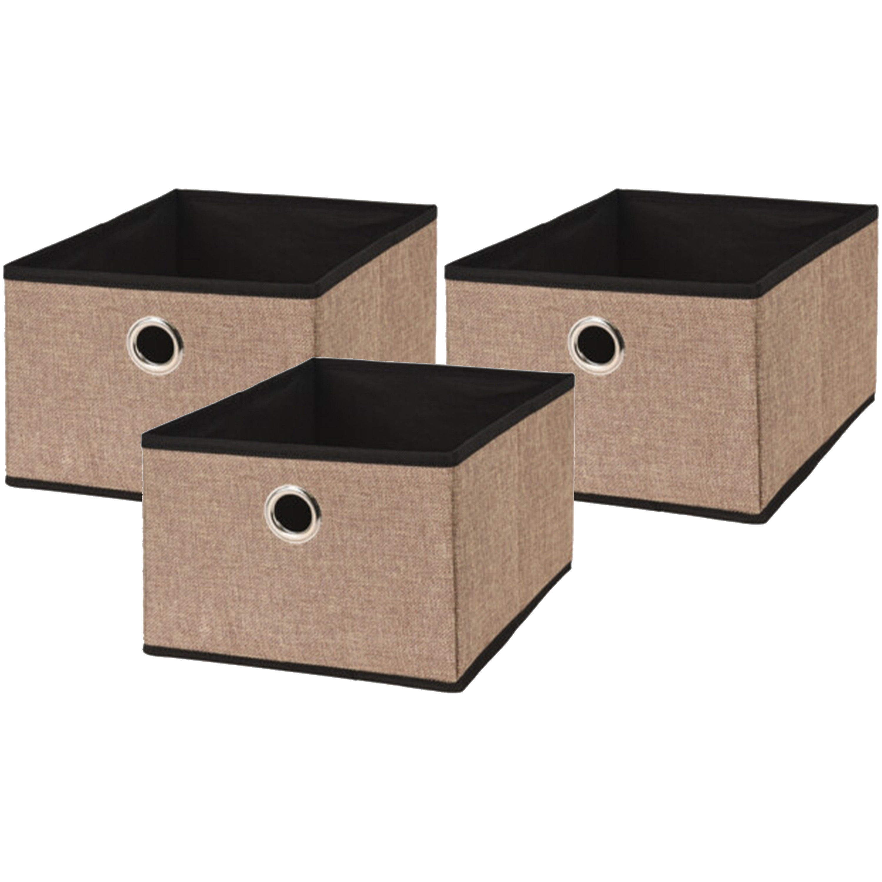 Opbergmand/kastmand - 3x - bruin - karton/kunststof - 15 liter - 32 x 25 x 18 cm -
