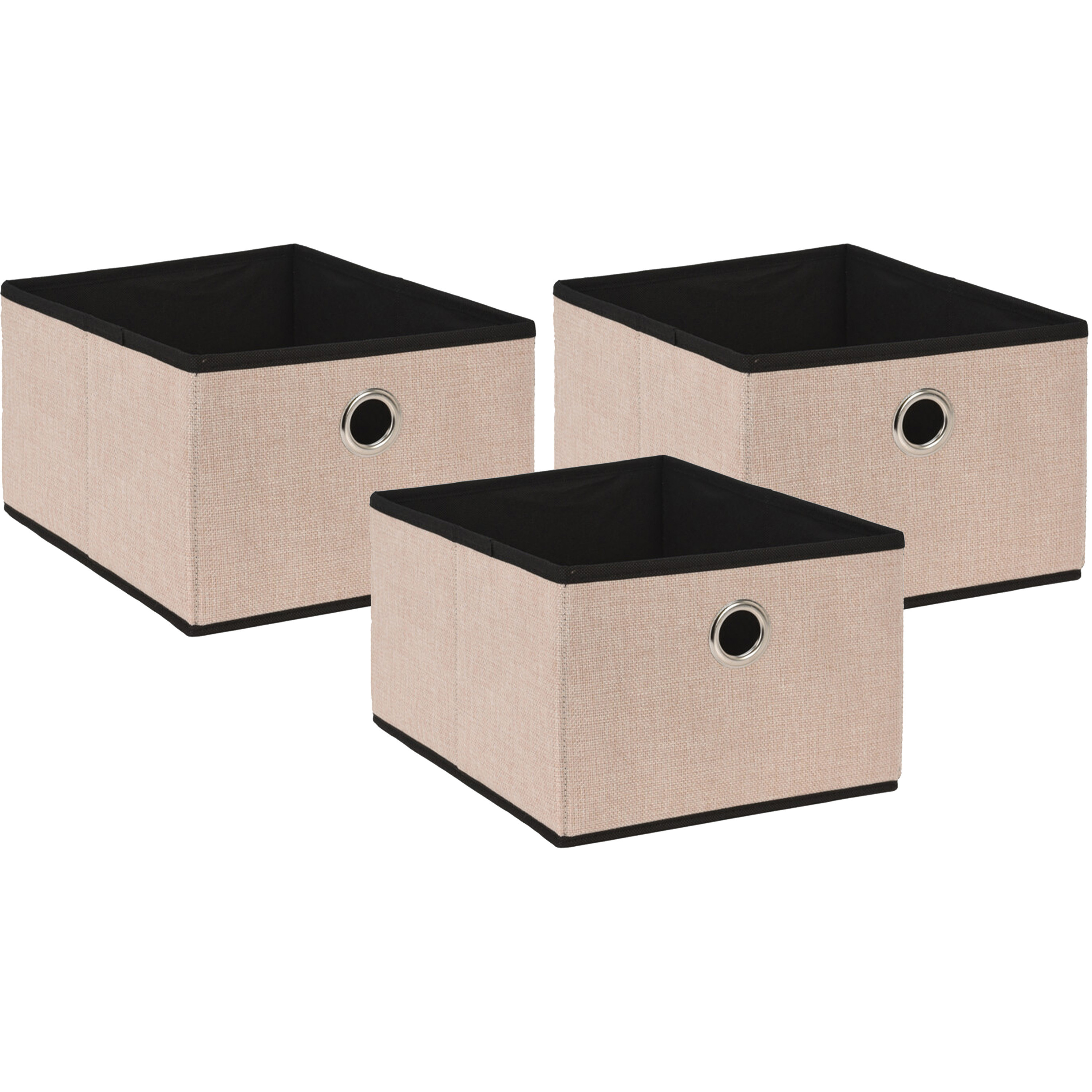 Opbergmand/kastmand - 3x - beige - karton/kunststof - 15 liter - 32 x 25 x 18 cm -