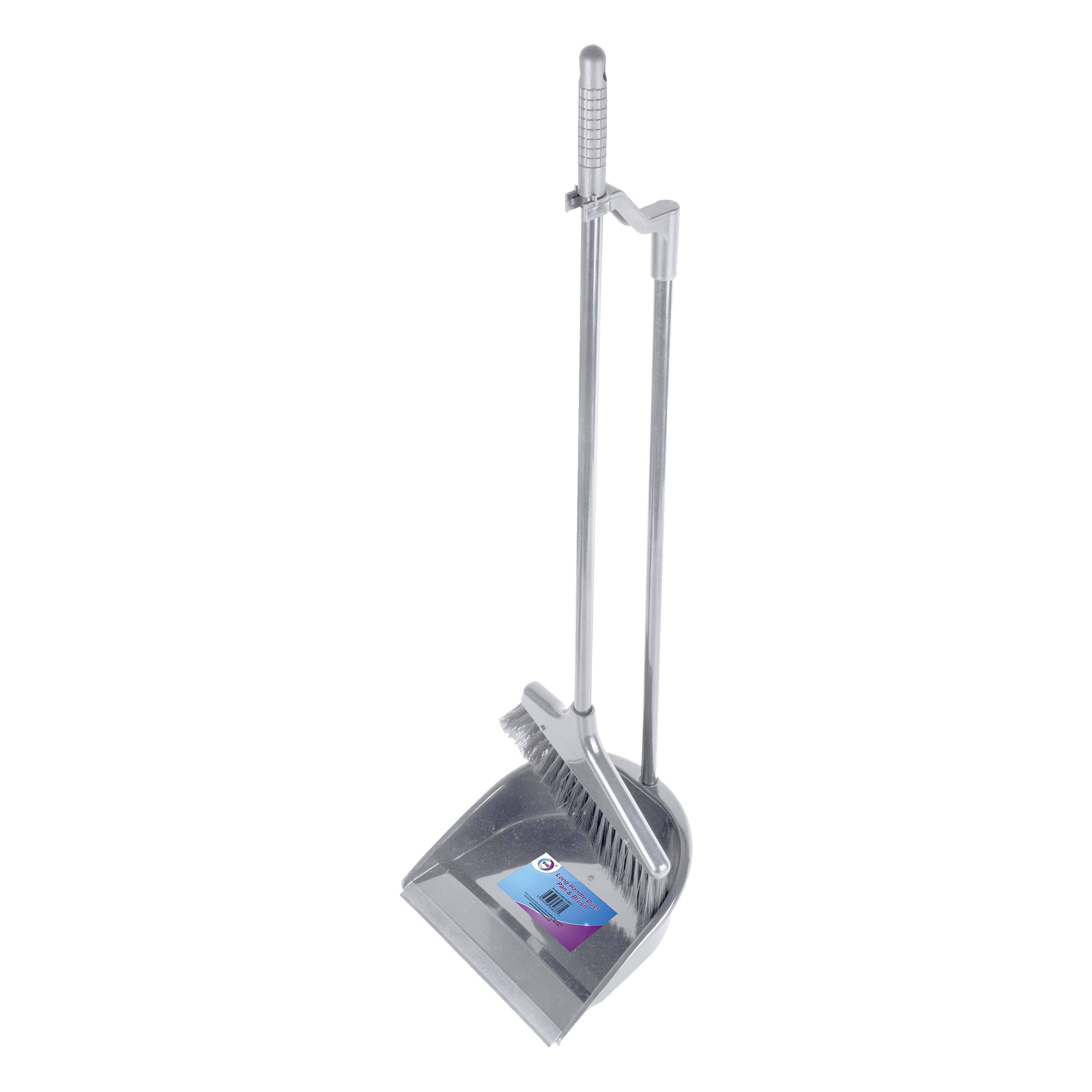 Stoffer en blik met lange steel - 104 cm - kunststof - grijs -