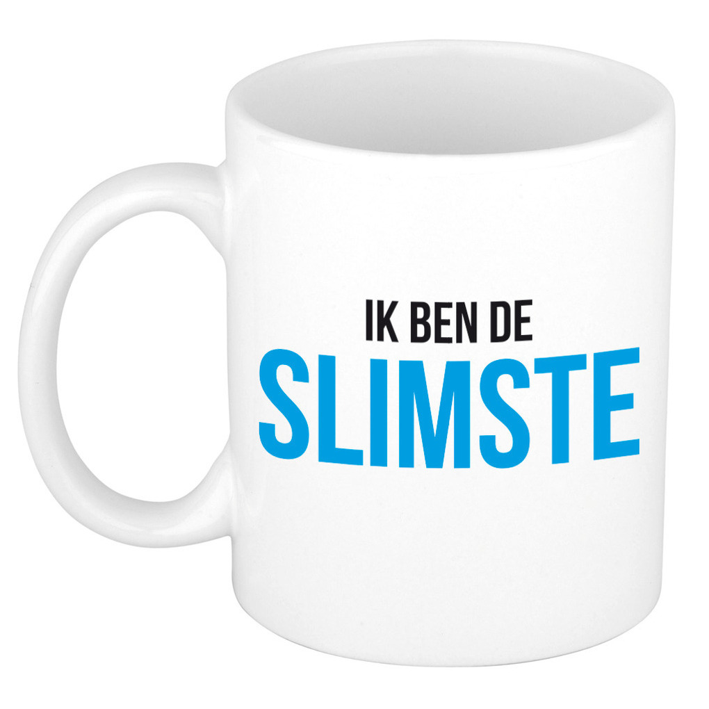 Cadeau koffie/thee mok - blauw - de slimste - 300 ml - keramiek -